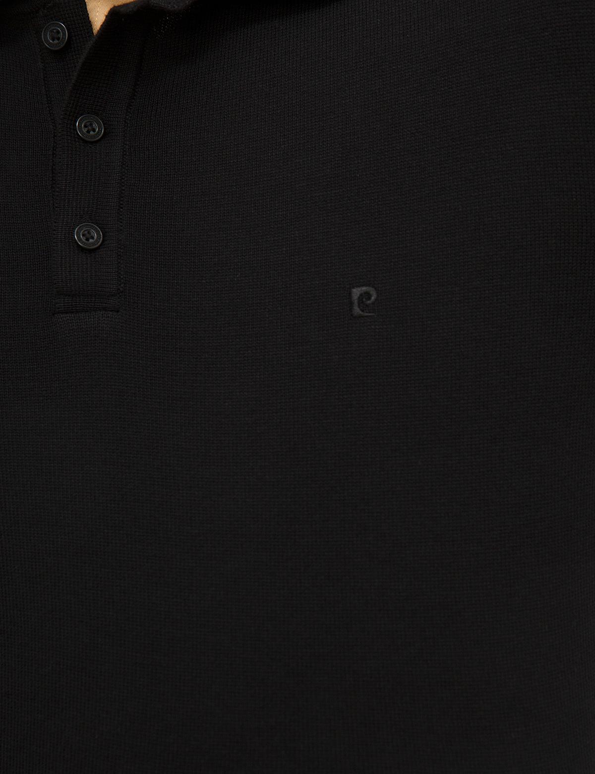 Siyah Slim Fit Polo Yaka Basic Triko Kazak - 50214242024