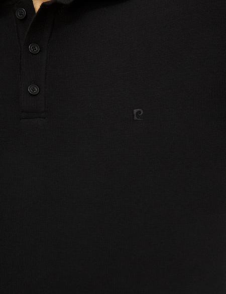 Siyah Slim Fit Polo Yaka Basic Triko Kazak - 50214242024