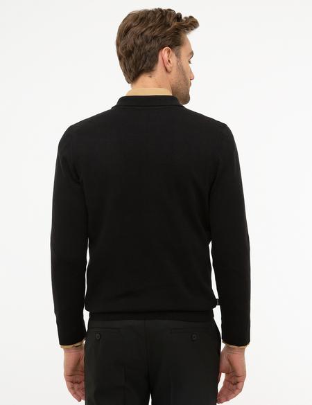 Siyah Slim Fit Polo Yaka Basic Triko Kazak - 50214242024