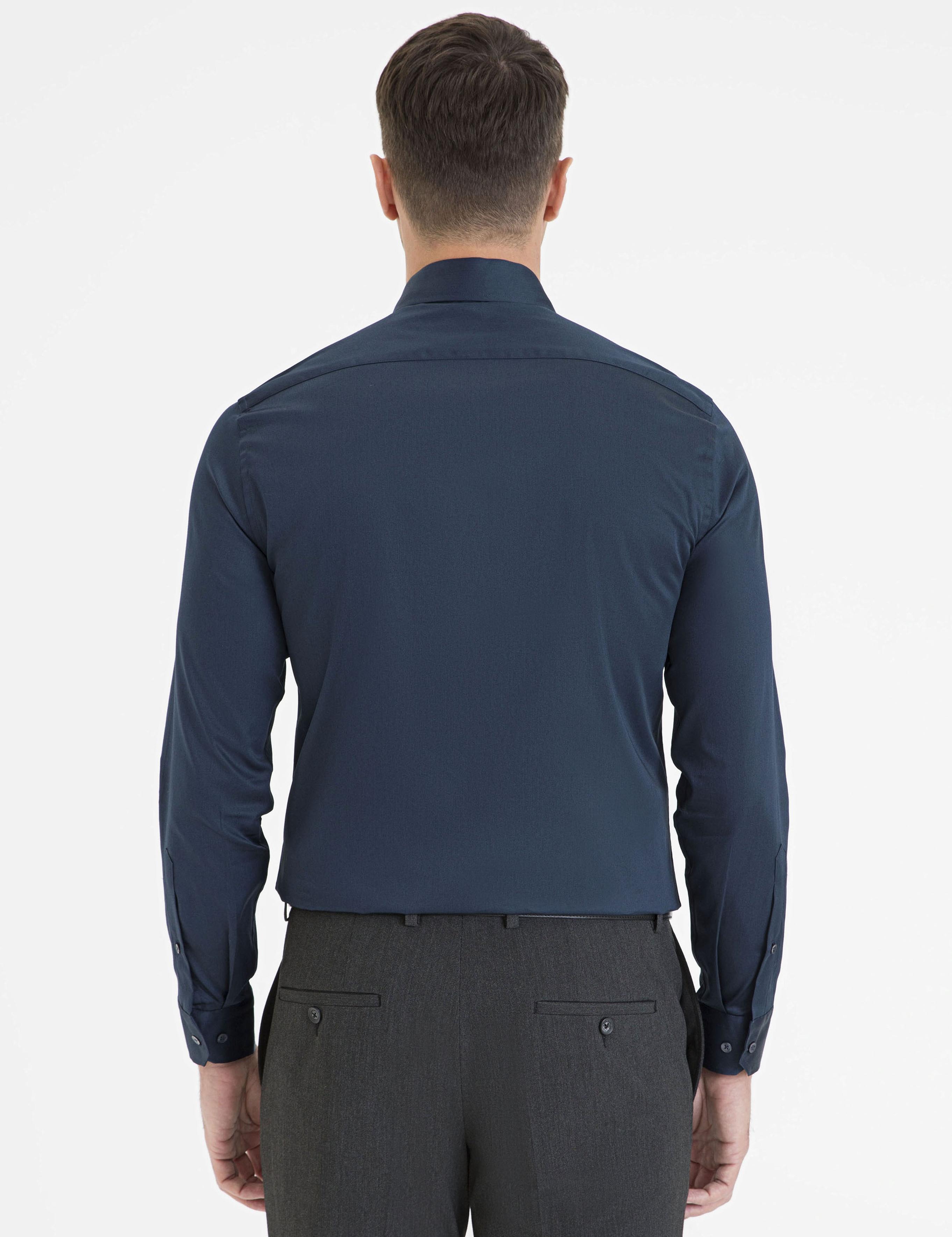 Lacivert Slim Fit Uzun Kollu Basic Gömlek