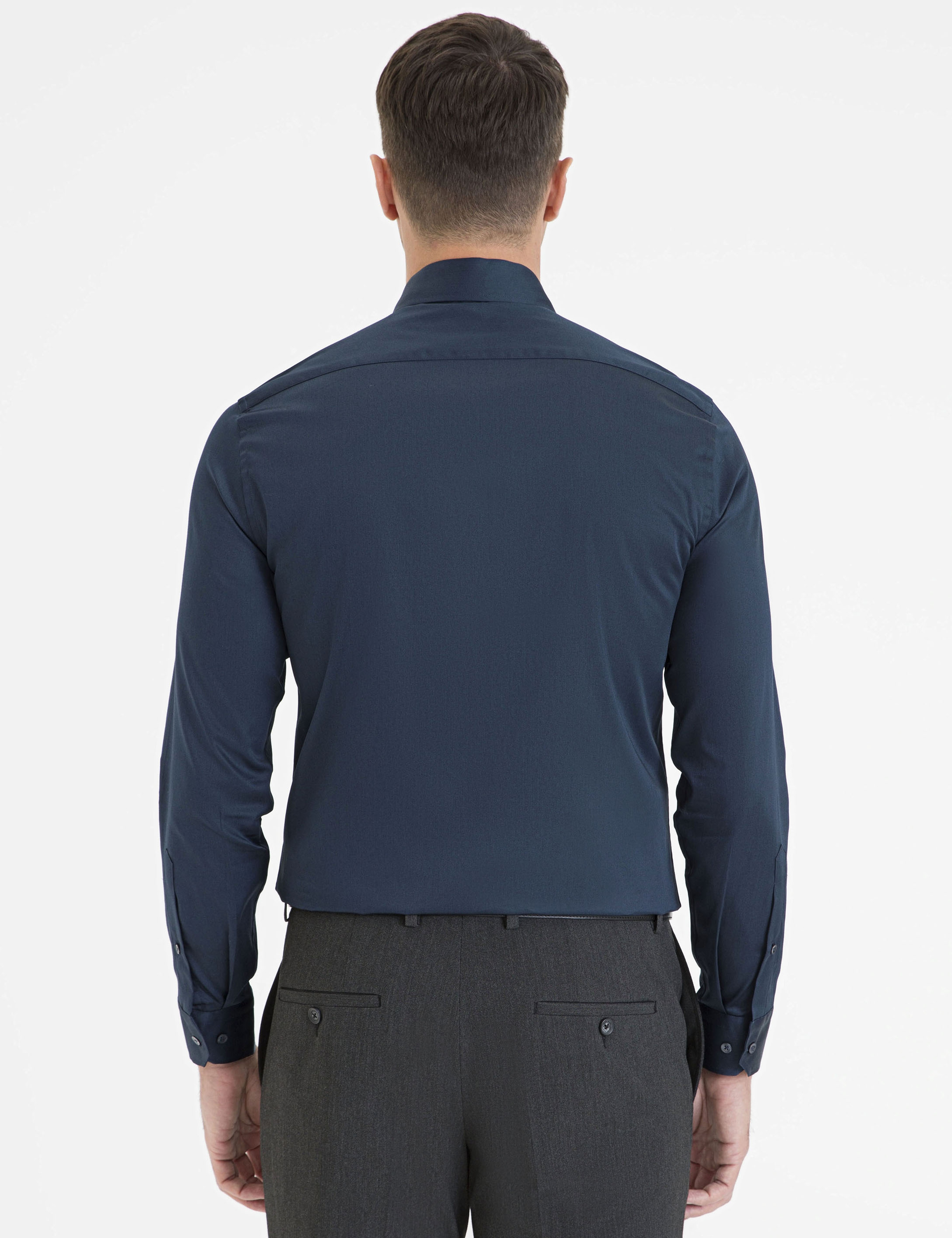 Lacivert Slim Fit Uzun Kollu Basic Gömlek - Image 3