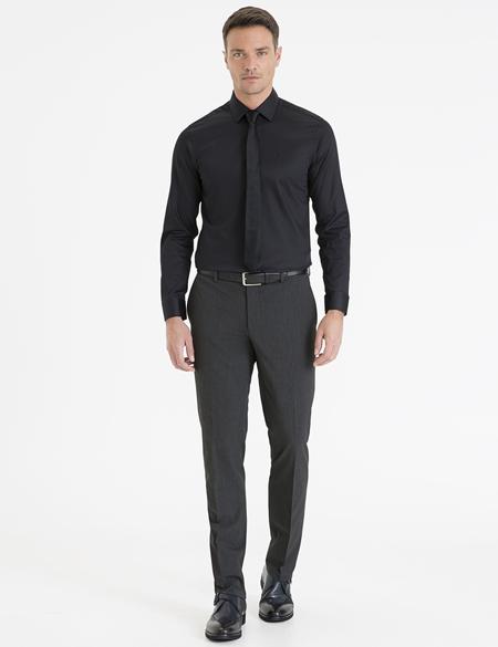 Siyah Slim Fit Uzun Kollu Basic Gömlek - 50223100014