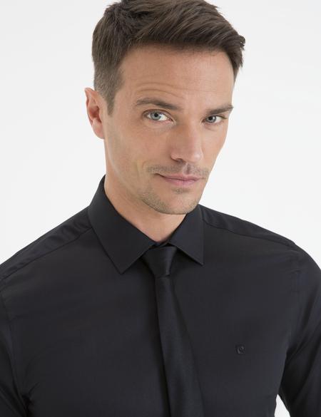 Siyah Slim Fit Uzun Kollu Basic Gömlek - 50223100014