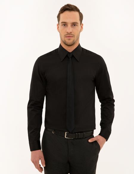 Siyah Slim Fit Uzun Kollu Gömlek - 50223124067