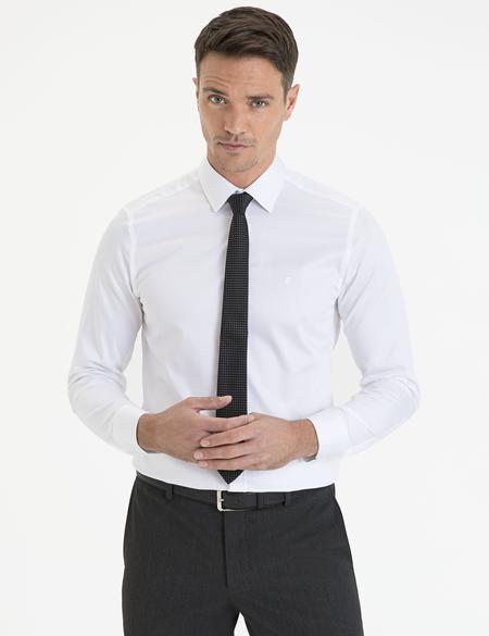 Beyaz Slim Fit Uzun Kollu Basic Gömlek - 50223100019