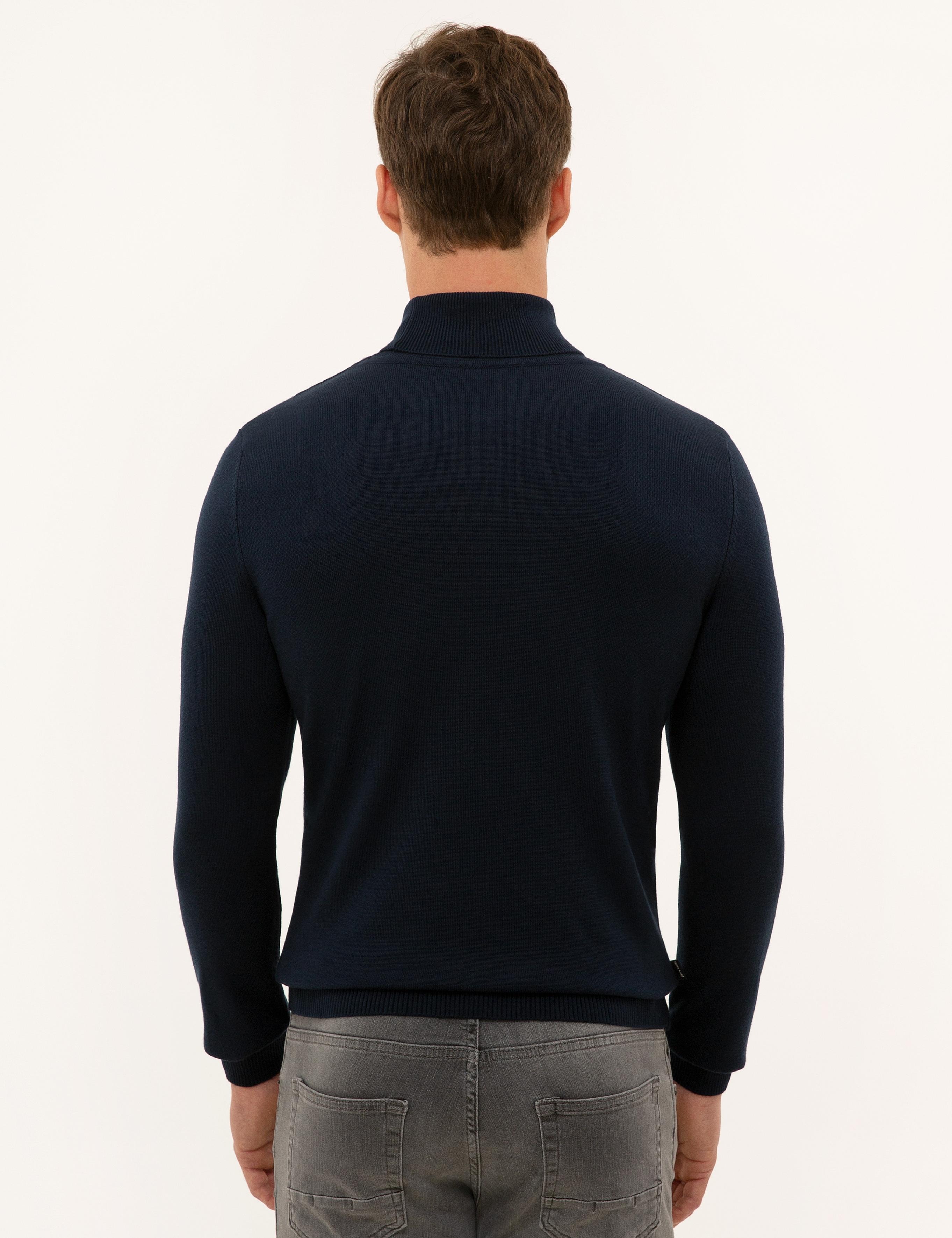 Lacivert Slim Fit Balıkçı Yaka Basic Triko Kazak