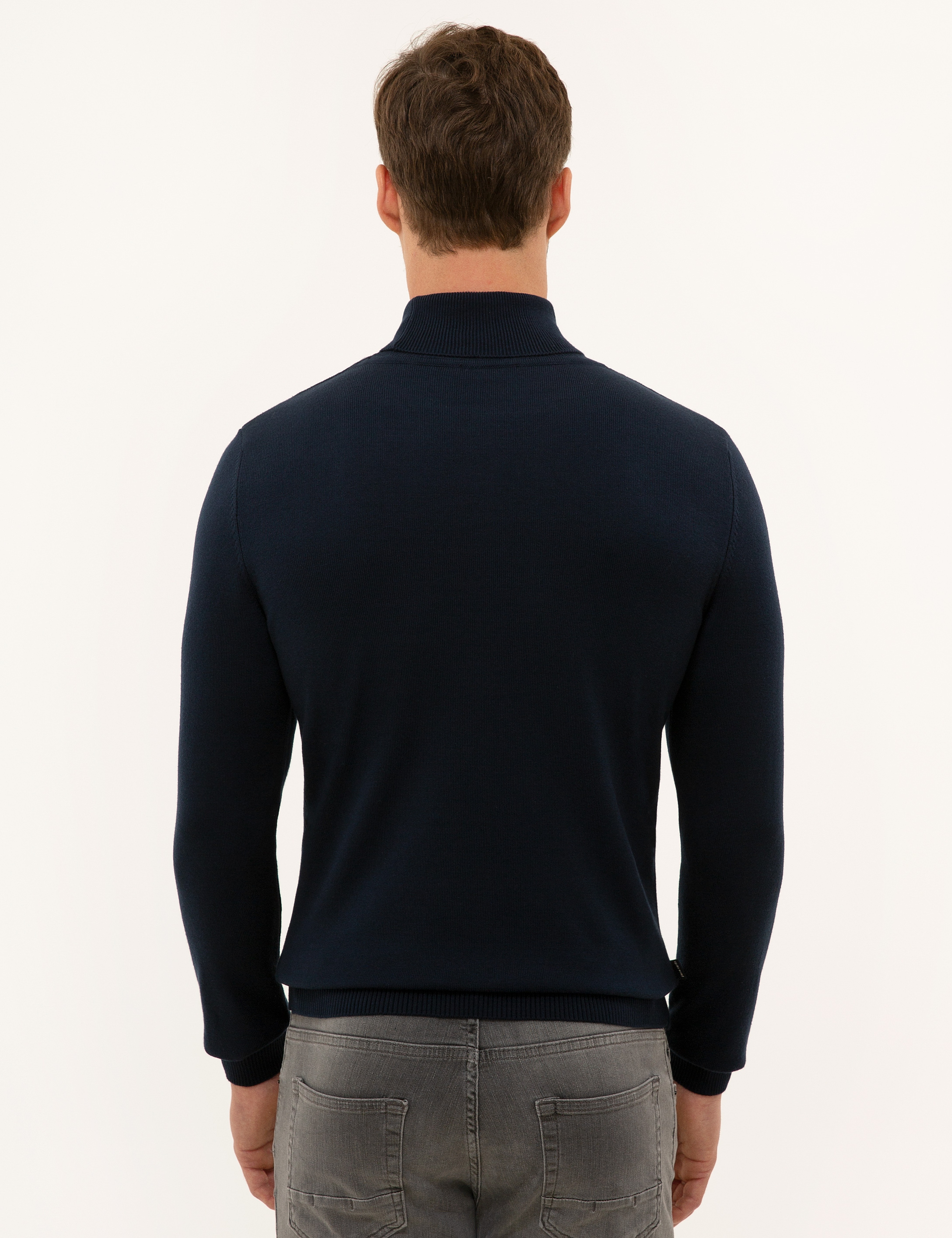 Lacivert Slim Fit Balıkçı Yaka Basic Triko Kazak - Image 4