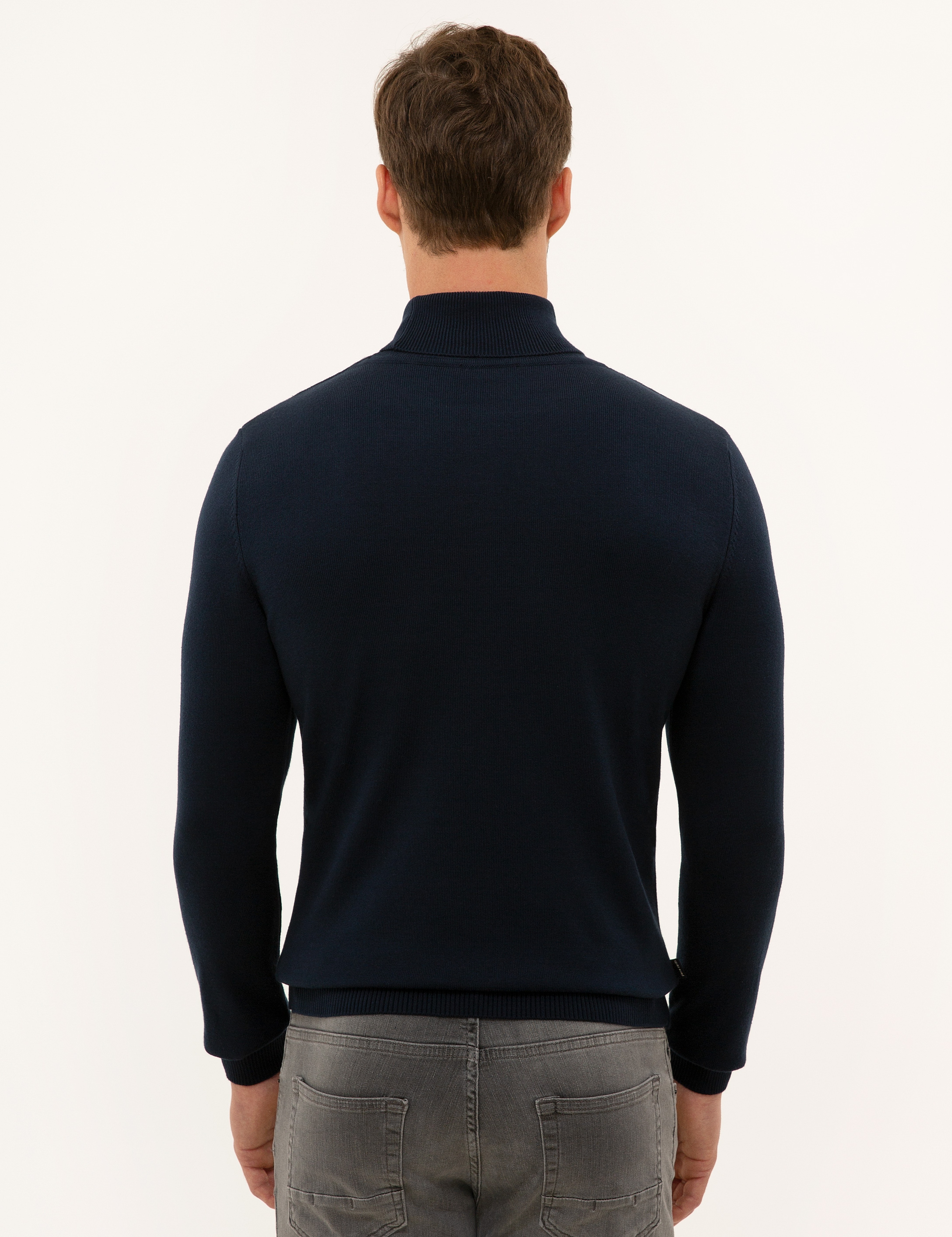 Lacivert Slim Fit Balıkçı Yaka Basic Triko Kazak