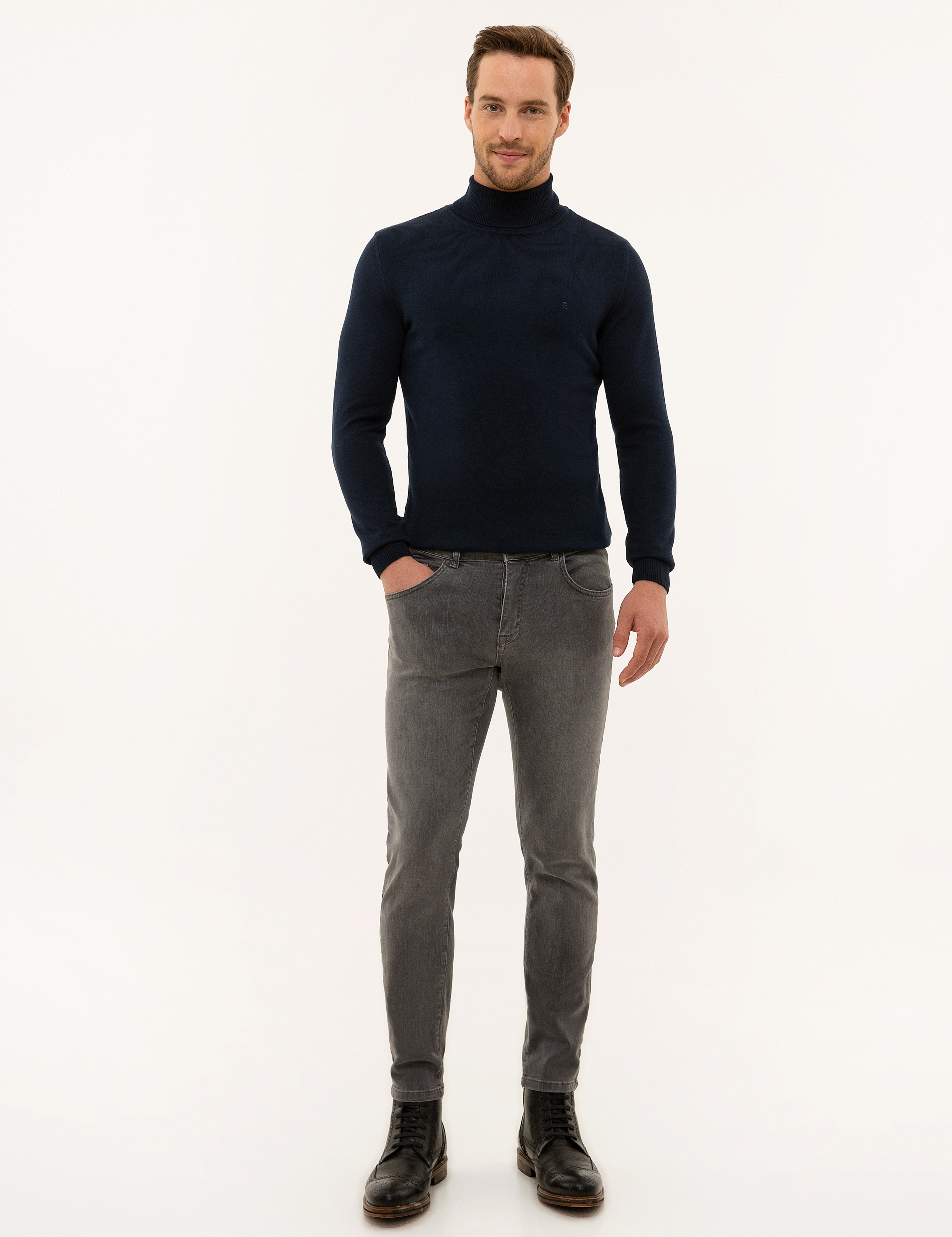 Lacivert Slim Fit Balıkçı Yaka Basic Triko Kazak - Image 5