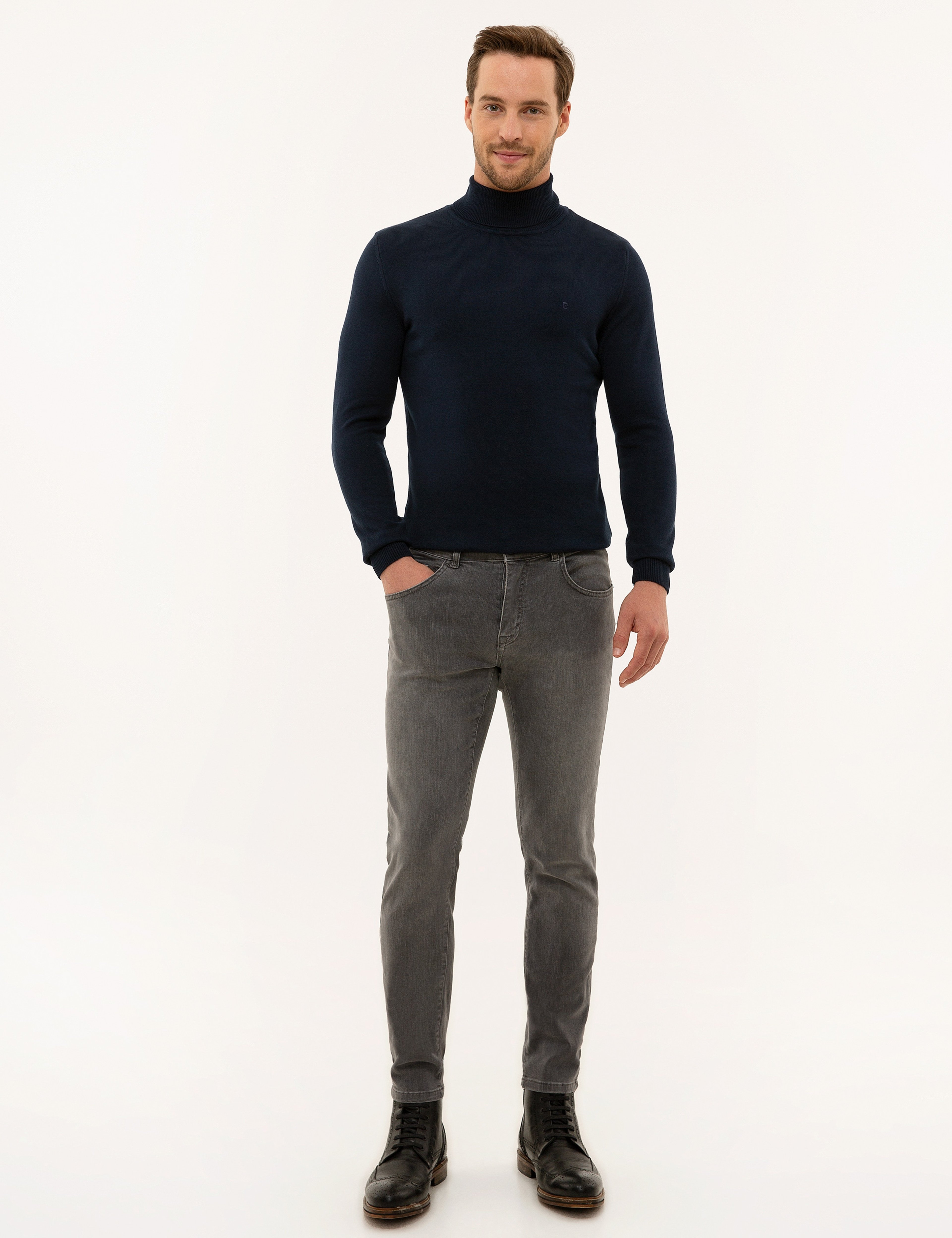 Lacivert Slim Fit Balıkçı Yaka Basic Triko Kazak