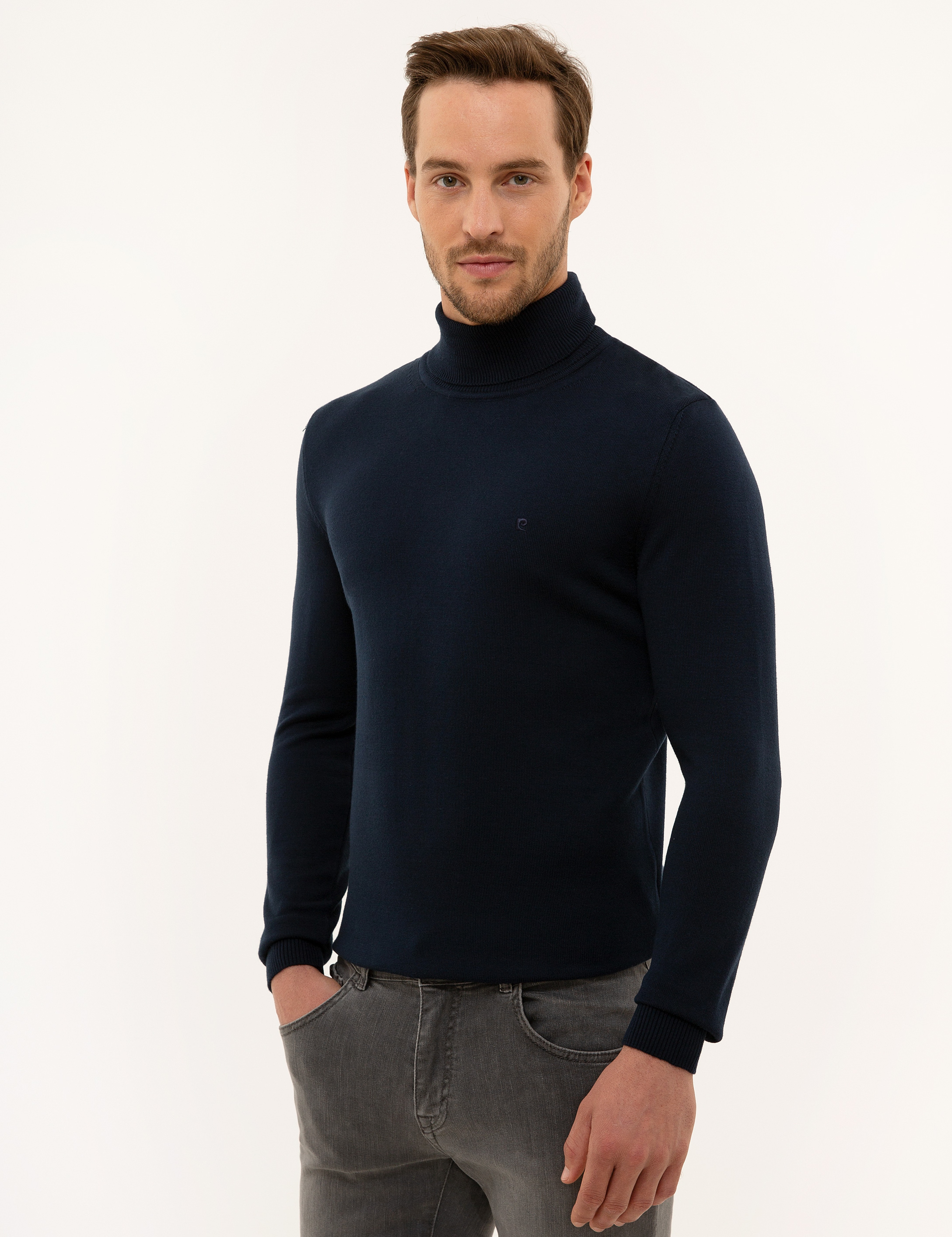 Lacivert Slim Fit Balıkçı Yaka Basic Triko Kazak - Image 3