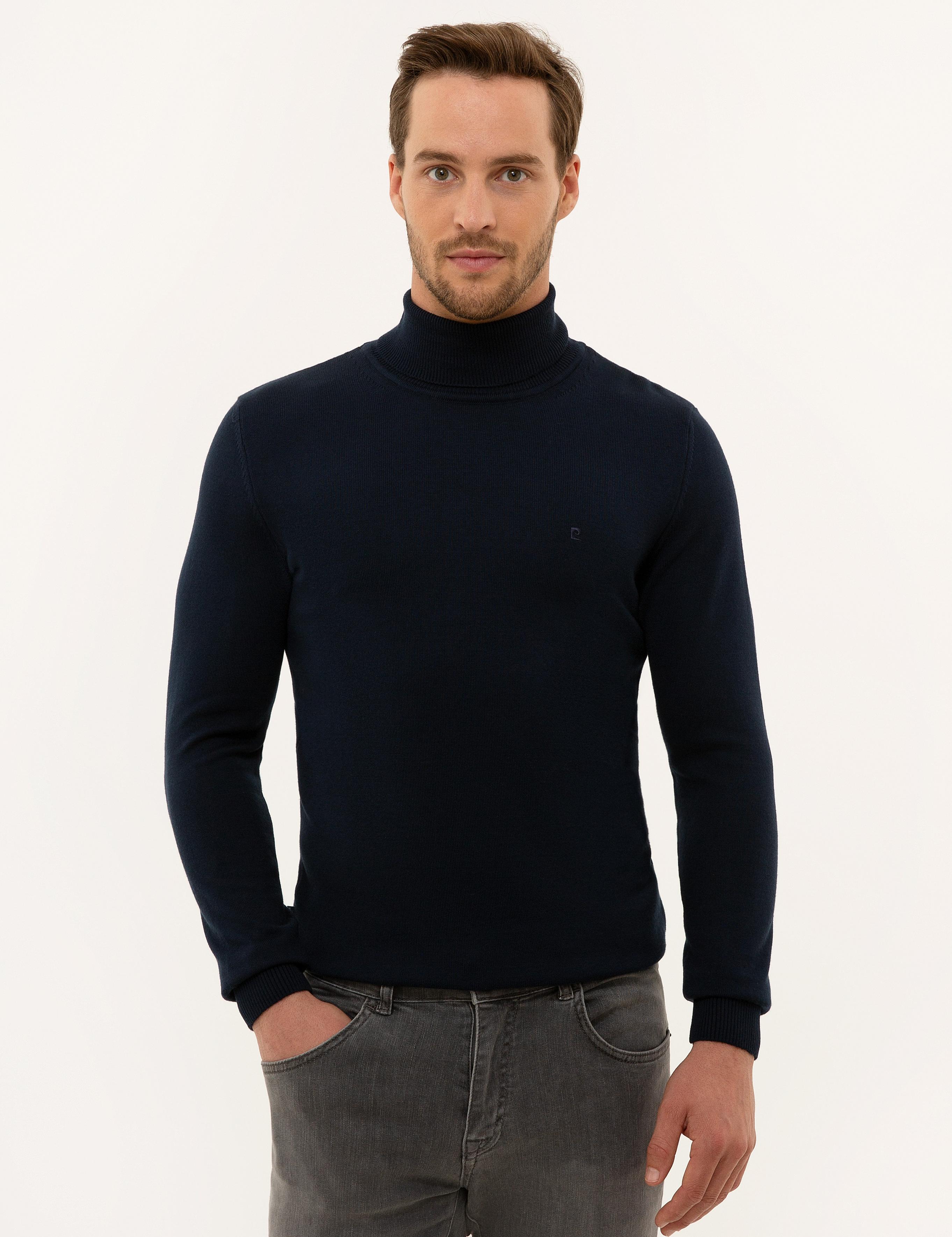 Lacivert Slim Fit Balıkçı Yaka Basic Triko Kazak