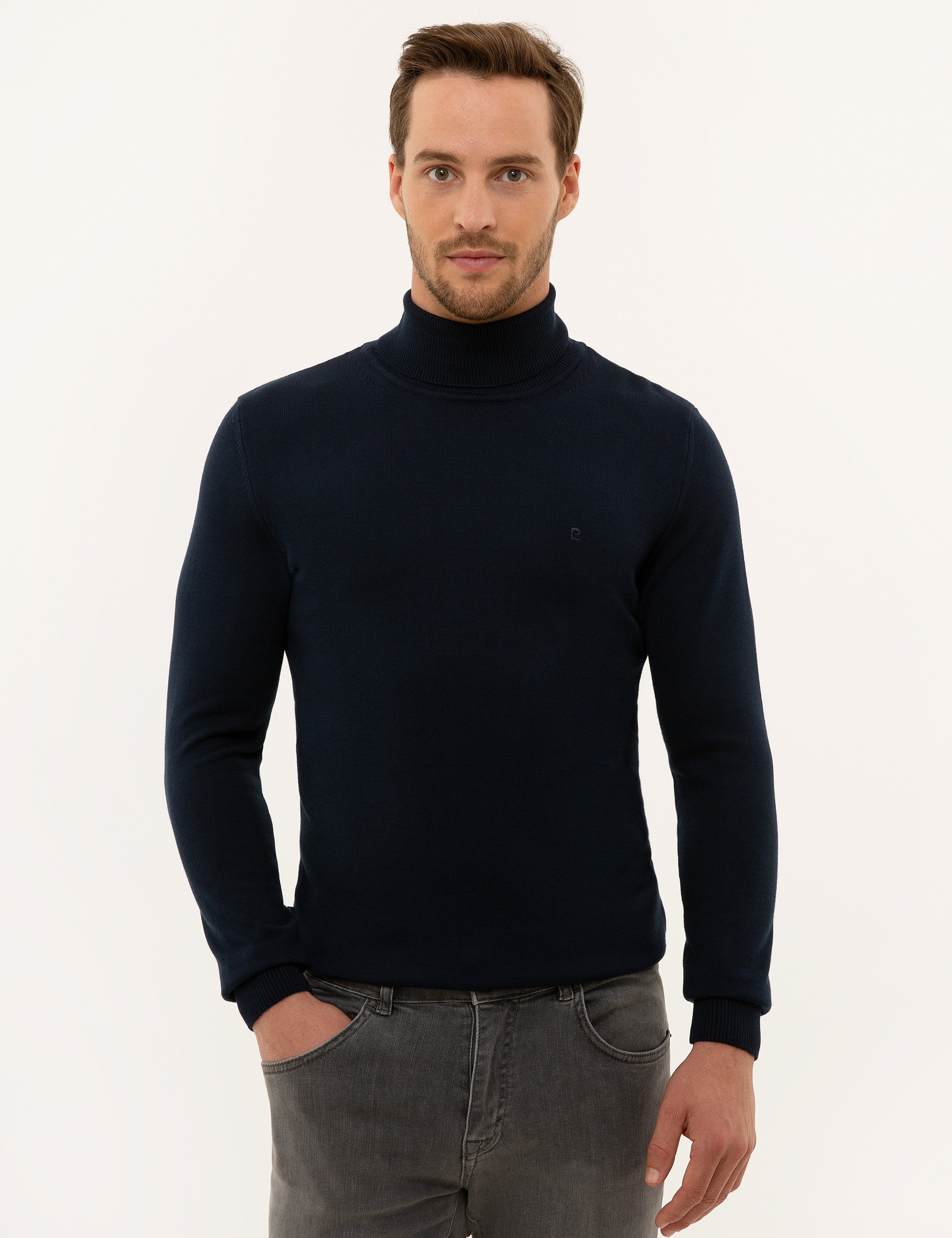 Lacivert Slim Fit Balıkçı Yaka Basic Triko Kazak