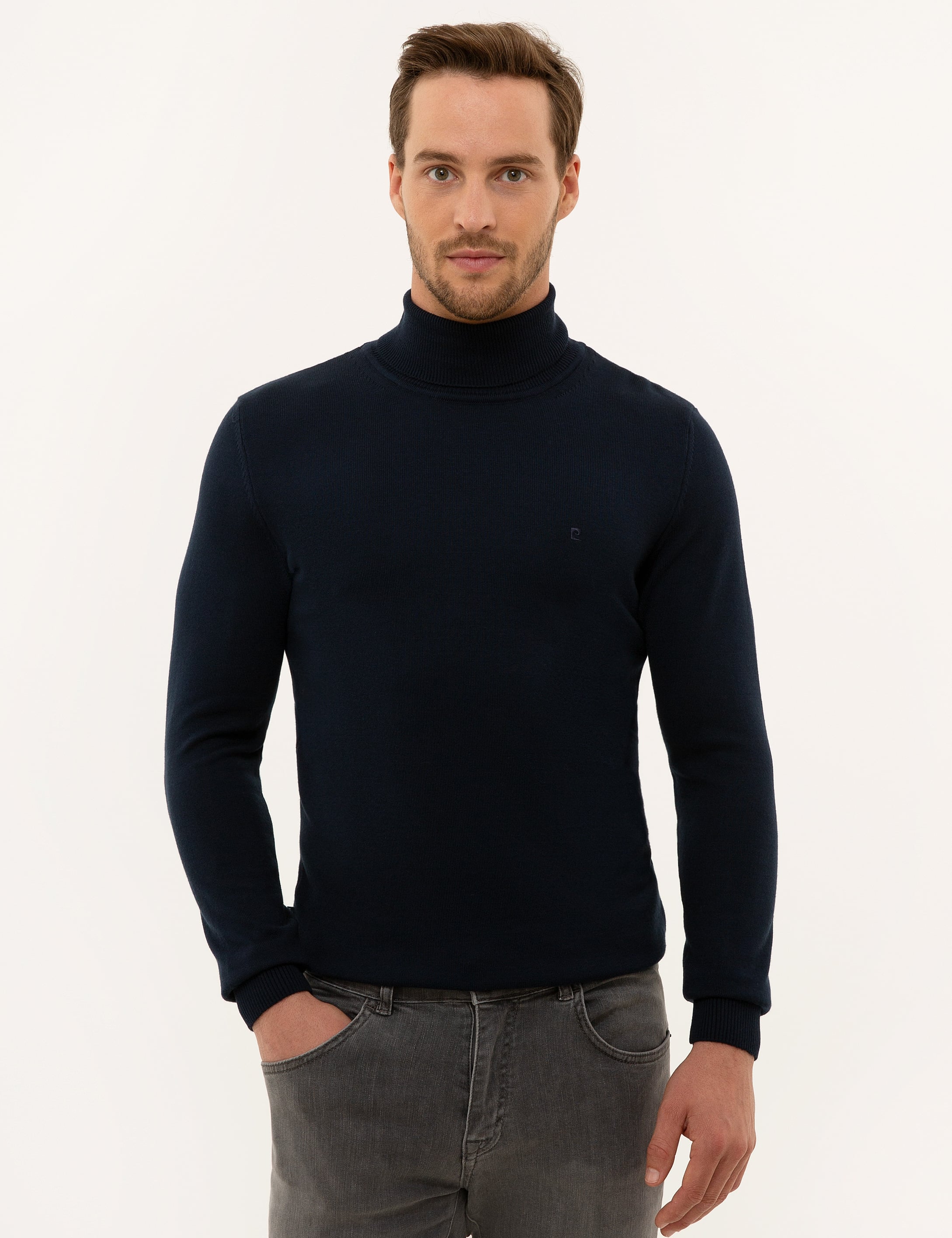 Lacivert Slim Fit Balıkçı Yaka Basic Triko Kazak
