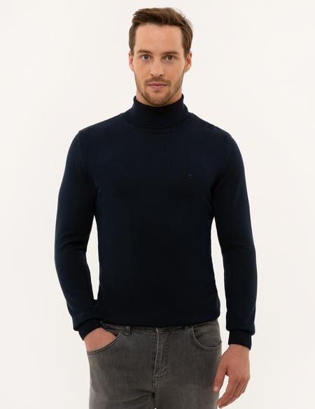 Lacivert Slim Fit Balıkçı Yaka Basic Triko Kazak - 50227090014