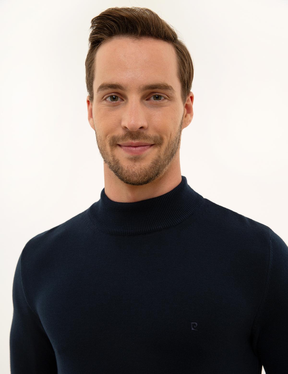 Lacivert Slim Fit Yarım Balıkçı Yaka Basic Triko Kazak - 50227091013