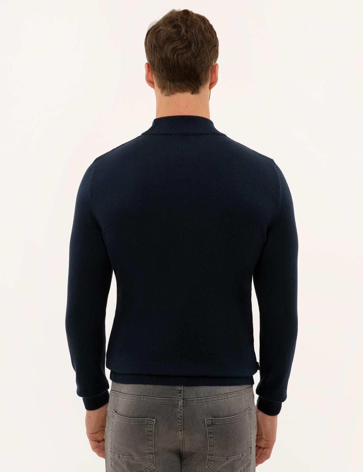 Lacivert Slim Fit Yarım Balıkçı Yaka Basic Triko Kazak - 50227091013