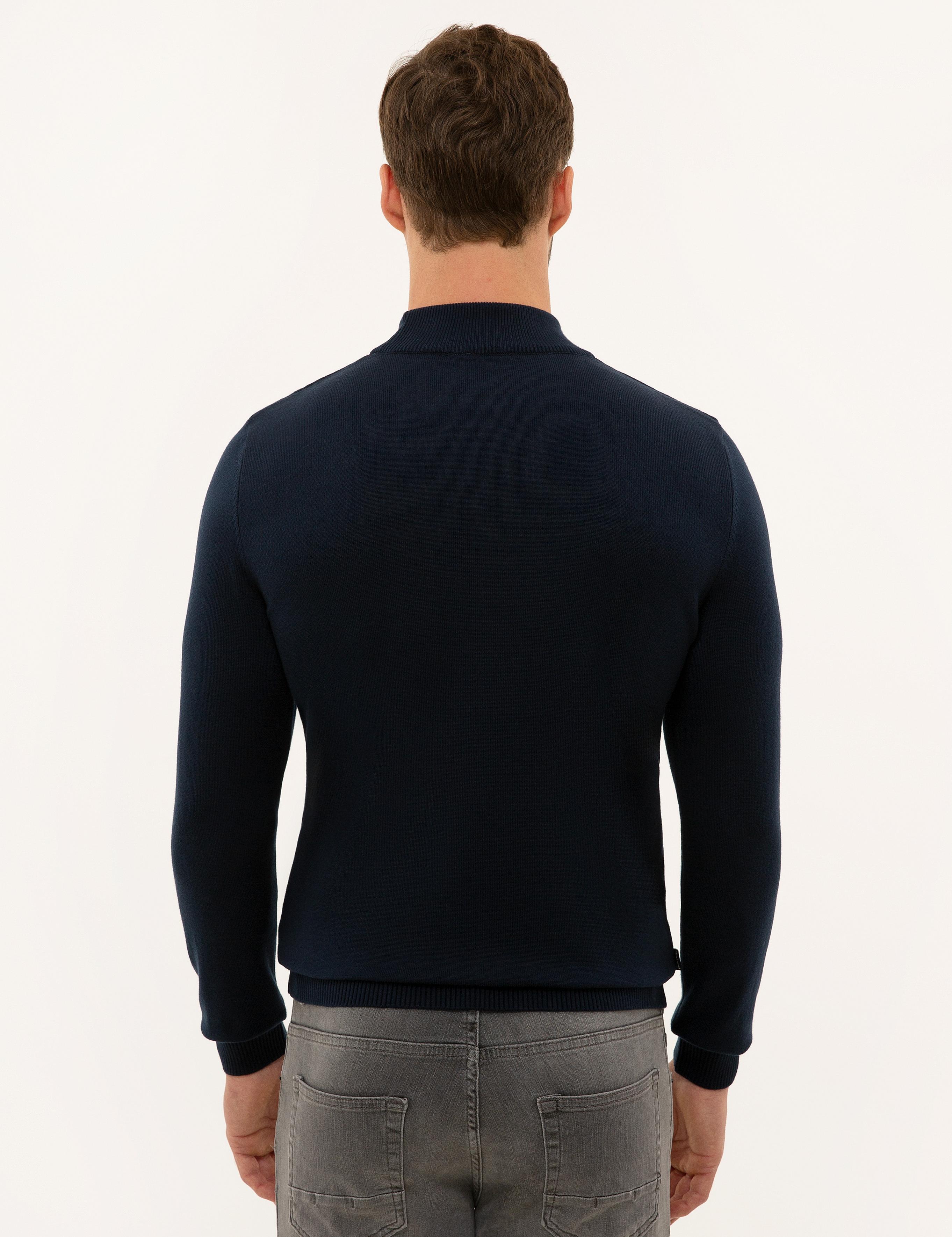 Lacivert Slim Fit Yarım Balıkçı Yaka Basic Triko Kazak