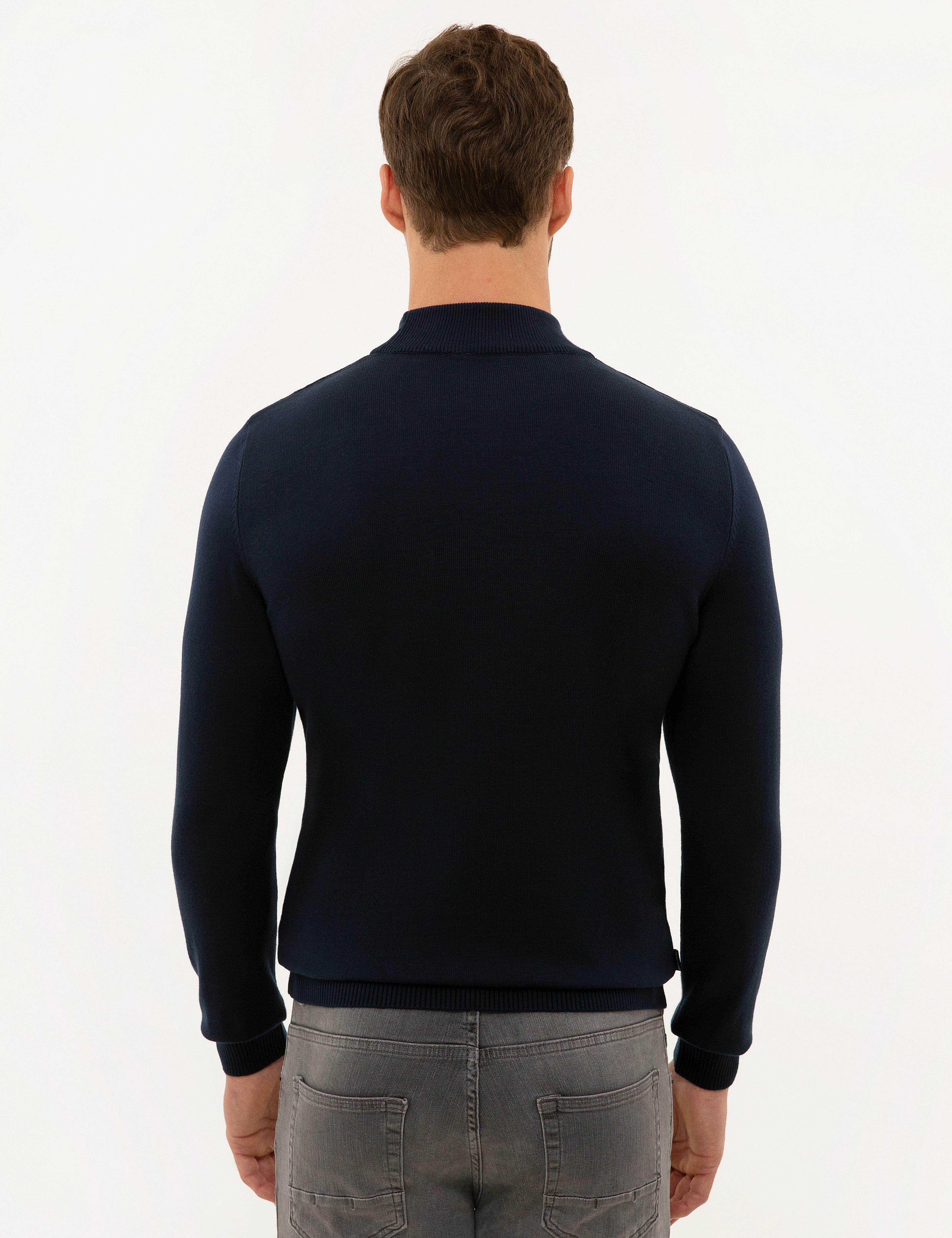 Lacivert Slim Fit Yarım Balıkçı Yaka Basic Triko Kazak - Image 4