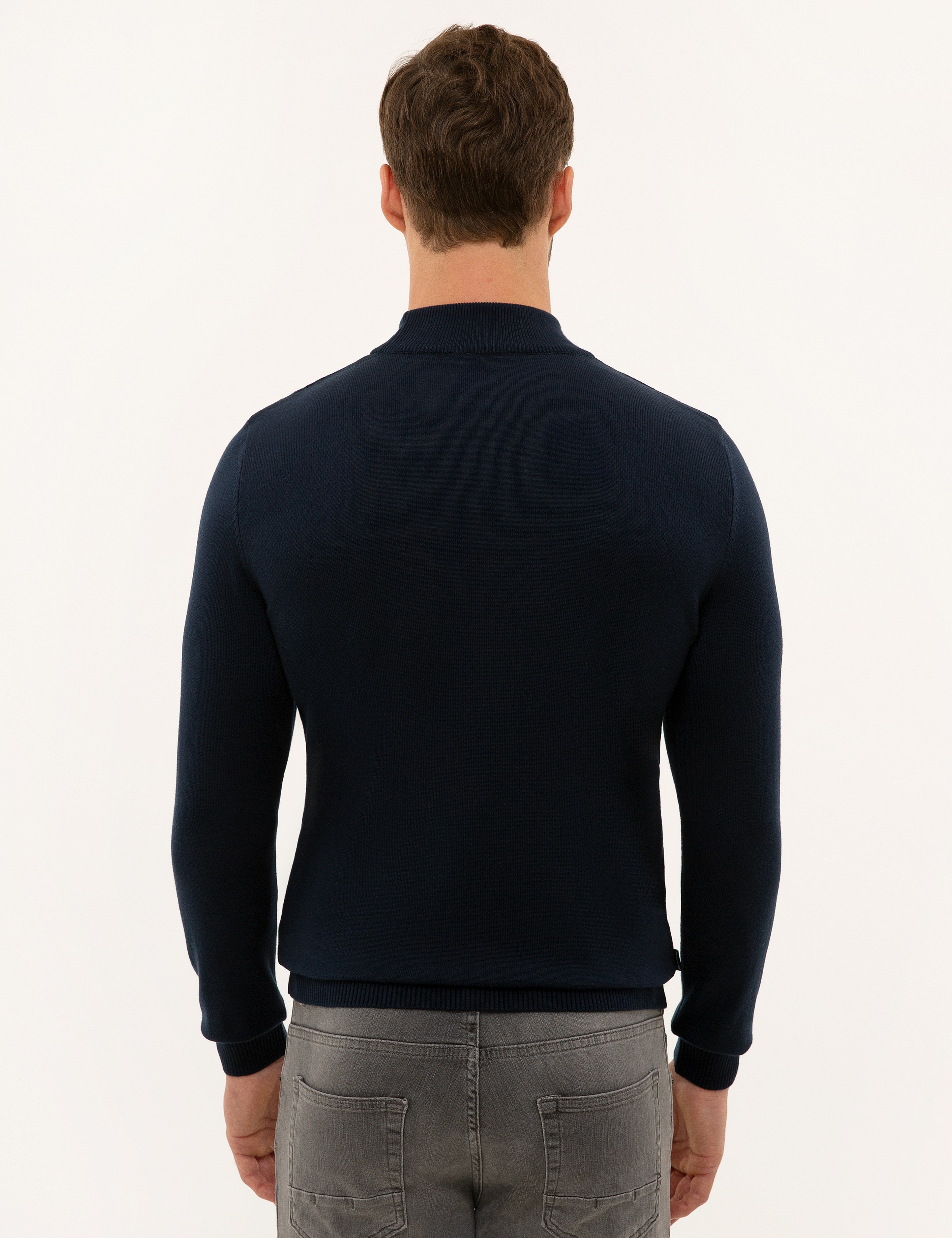 Lacivert Slim Fit Yarım Balıkçı Yaka Basic Triko Kazak