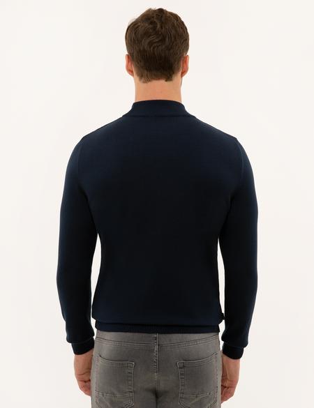 Lacivert Slim Fit Yarım Balıkçı Yaka Basic Triko Kazak - 50227091013