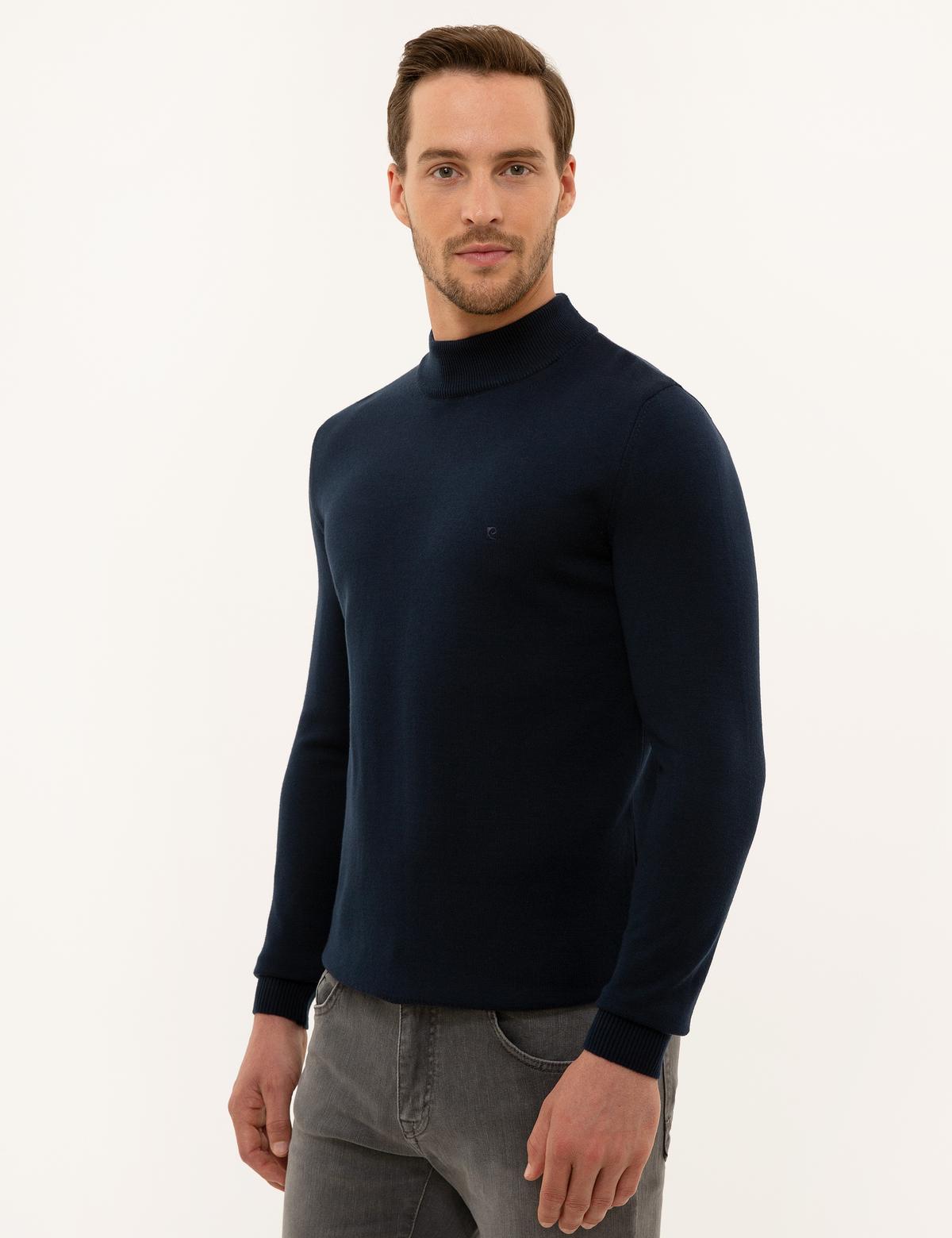 Lacivert Slim Fit Yarım Balıkçı Yaka Basic Triko Kazak - 50227091013