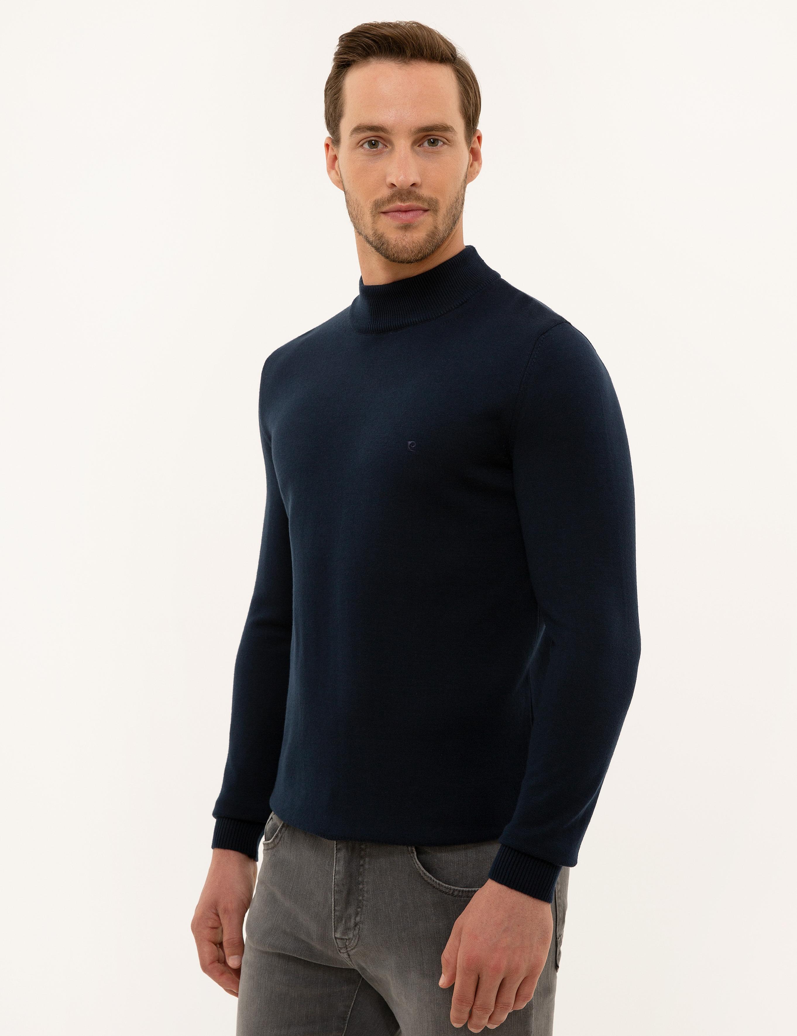 Lacivert Slim Fit Yarım Balıkçı Yaka Basic Triko Kazak