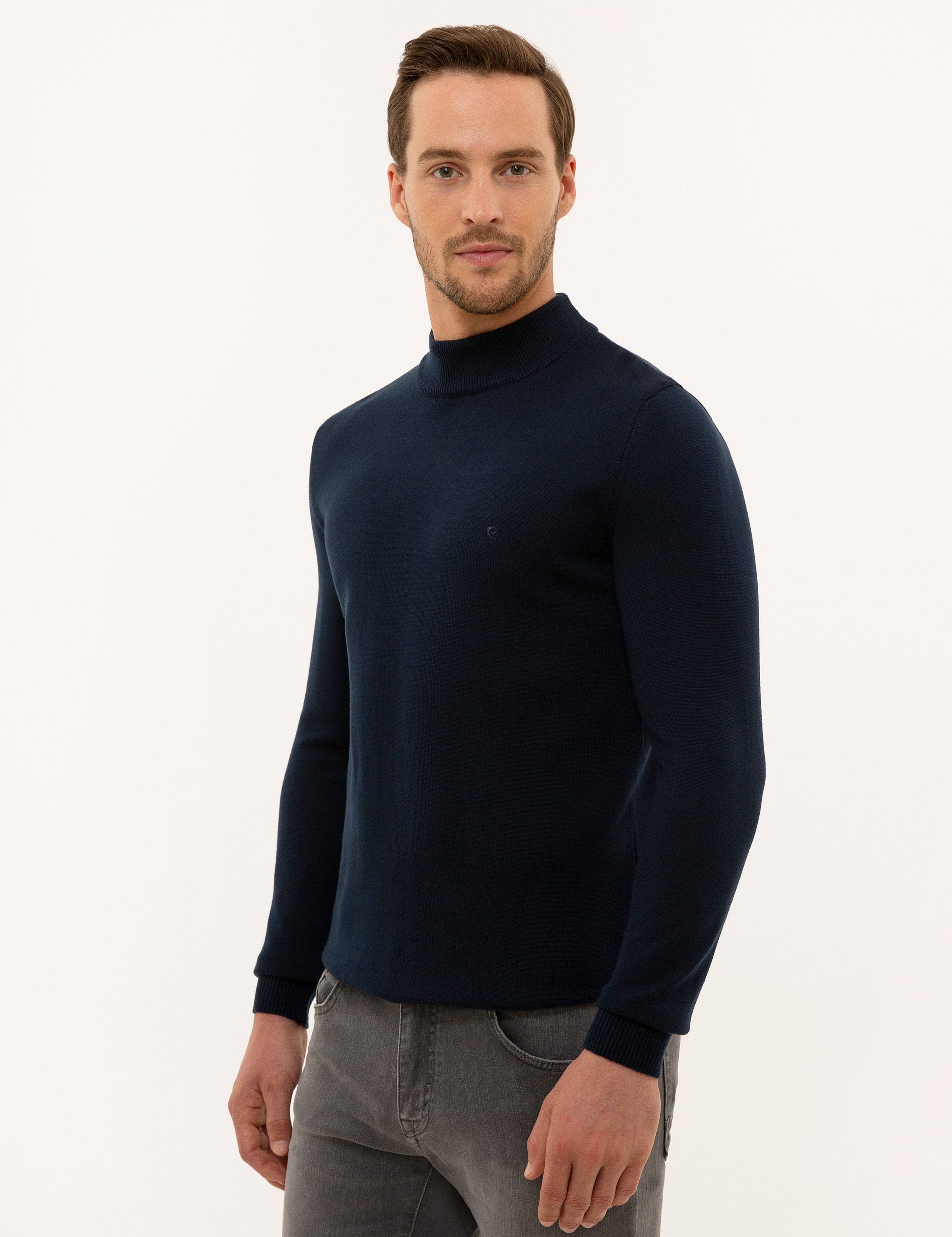 Lacivert Slim Fit Yarım Balıkçı Yaka Basic Triko Kazak