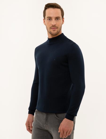 Lacivert Slim Fit Yarım Balıkçı Yaka Basic Triko Kazak - 50227091013