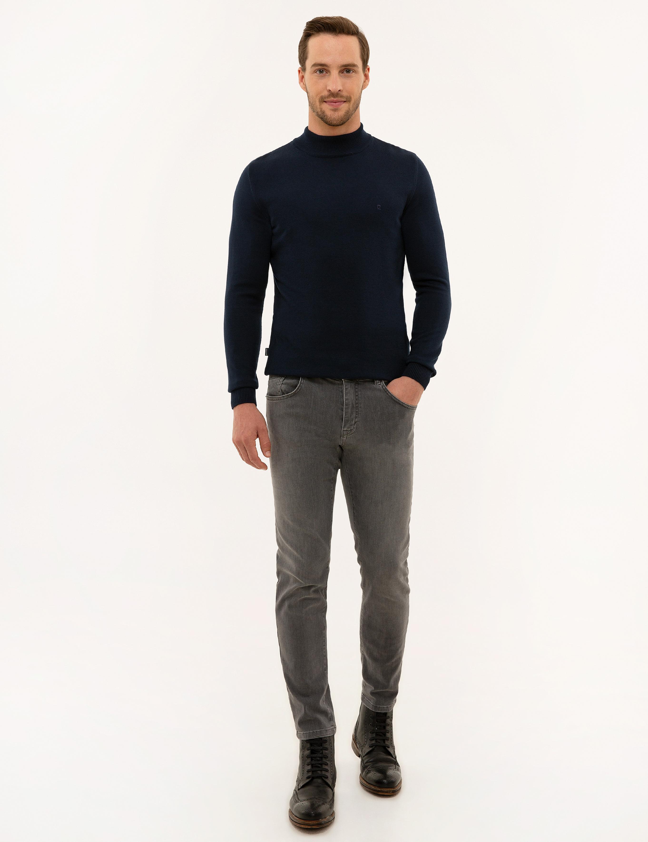 Lacivert Slim Fit Yarım Balıkçı Yaka Basic Triko Kazak