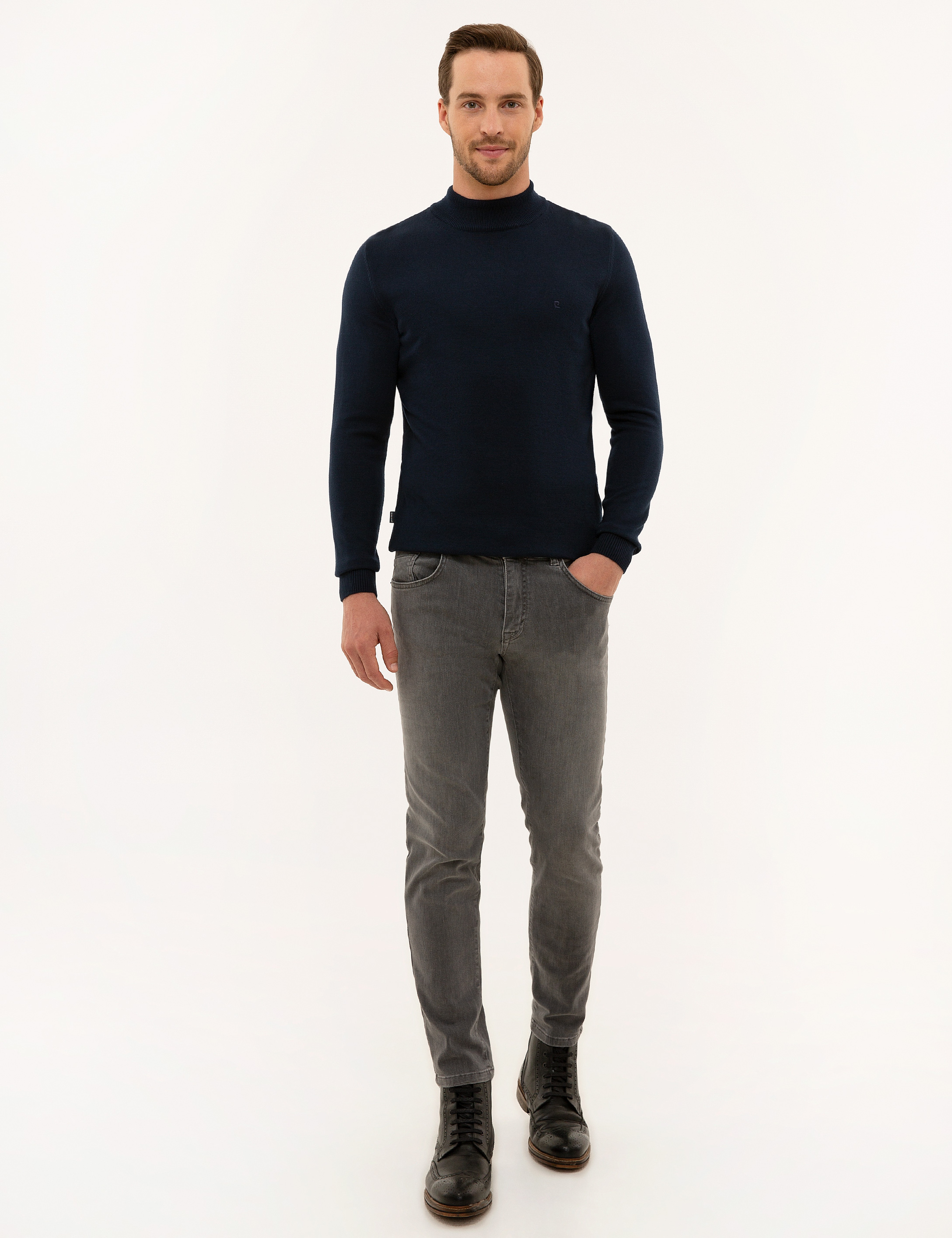 Lacivert Slim Fit Yarım Balıkçı Yaka Basic Triko Kazak