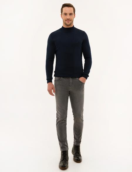 Lacivert Slim Fit Yarım Balıkçı Yaka Basic Triko Kazak - 50227091013