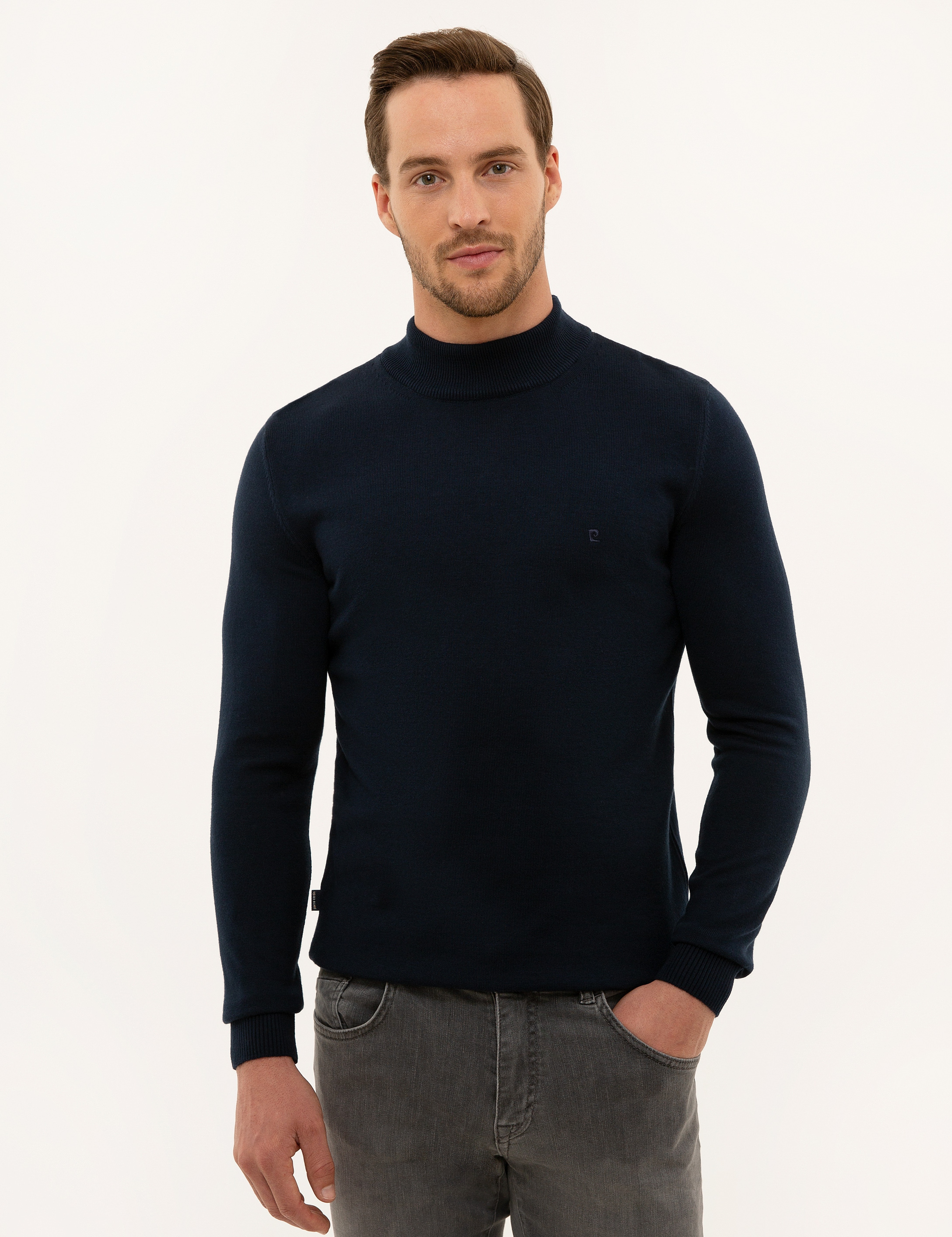 Lacivert Slim Fit Yarım Balıkçı Yaka Basic Triko Kazak - Image 1