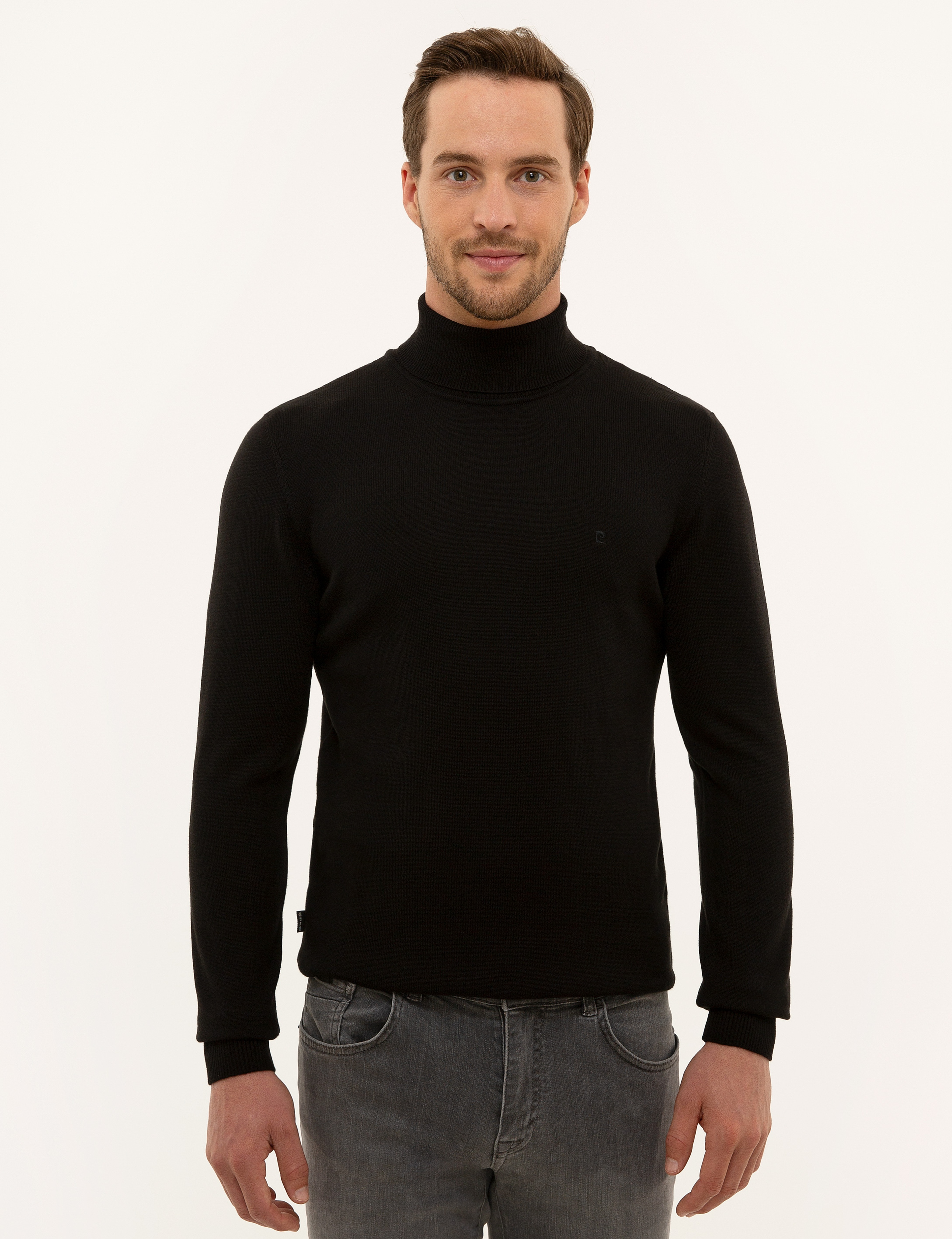 Siyah Slim Fit Balıkçı Yaka Basic Triko Kazak