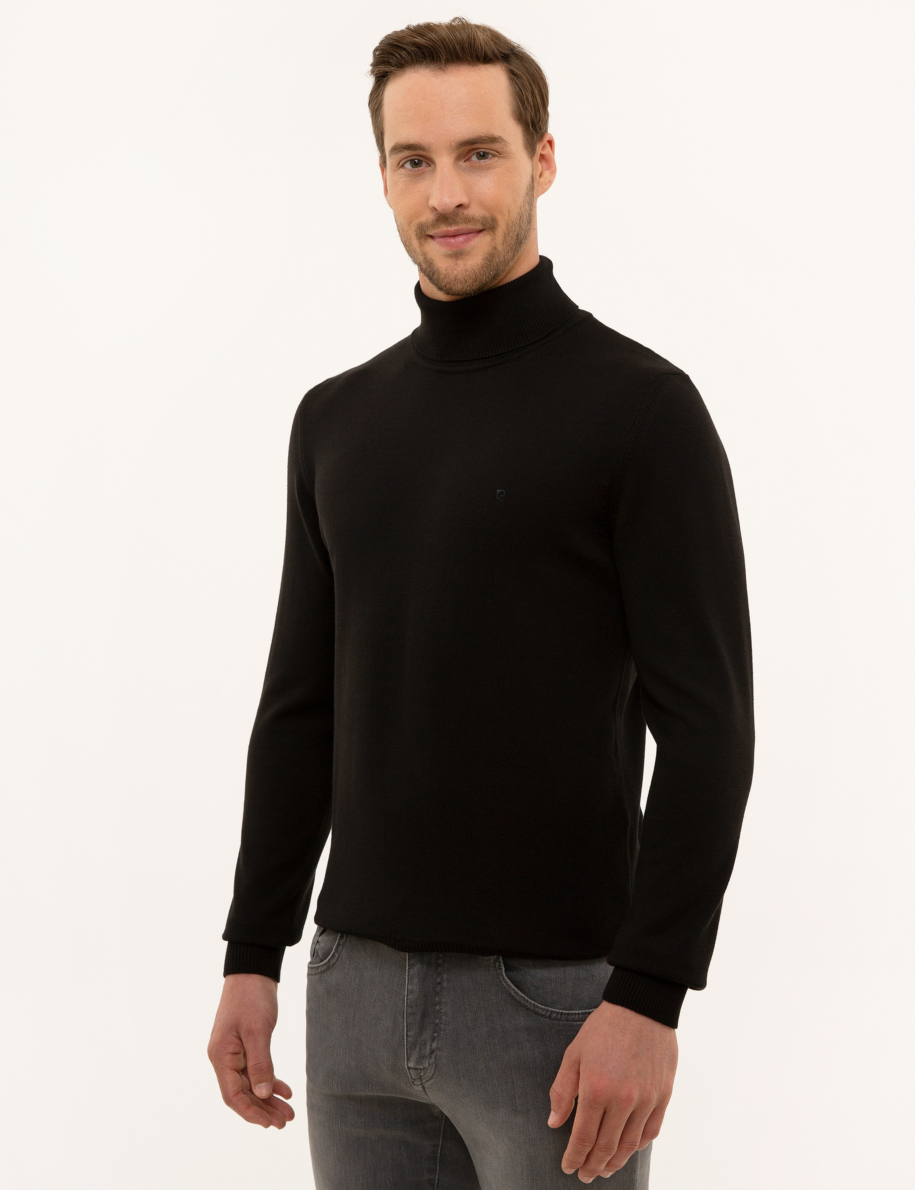 Siyah Slim Fit Balıkçı Yaka Basic Triko Kazak - Image 3