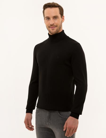 Siyah Slim Fit Balıkçı Yaka Basic Triko Kazak - 50227090004