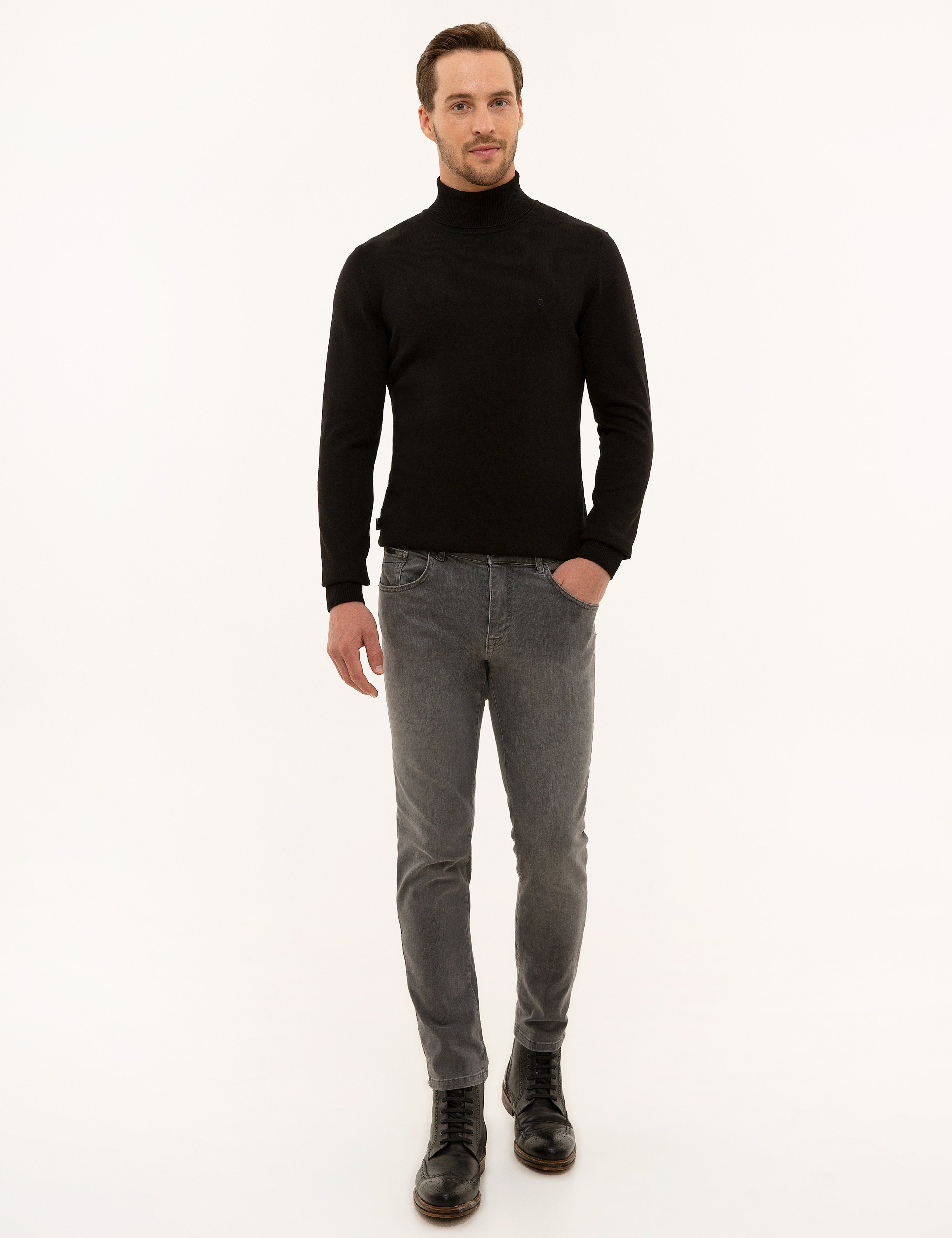Siyah Slim Fit Balıkçı Yaka Basic Triko Kazak - Image 5