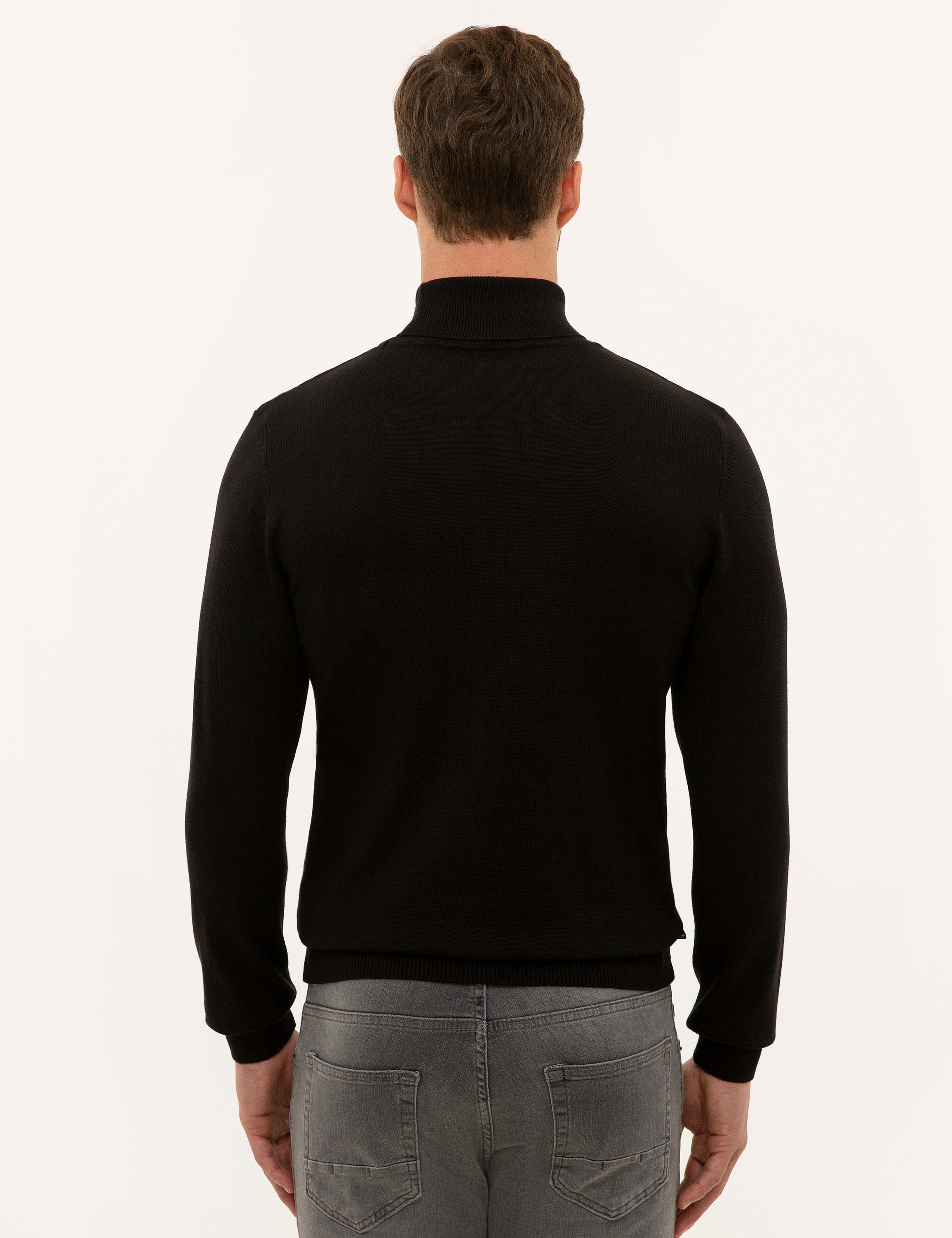 Siyah Slim Fit Balıkçı Yaka Basic Triko Kazak