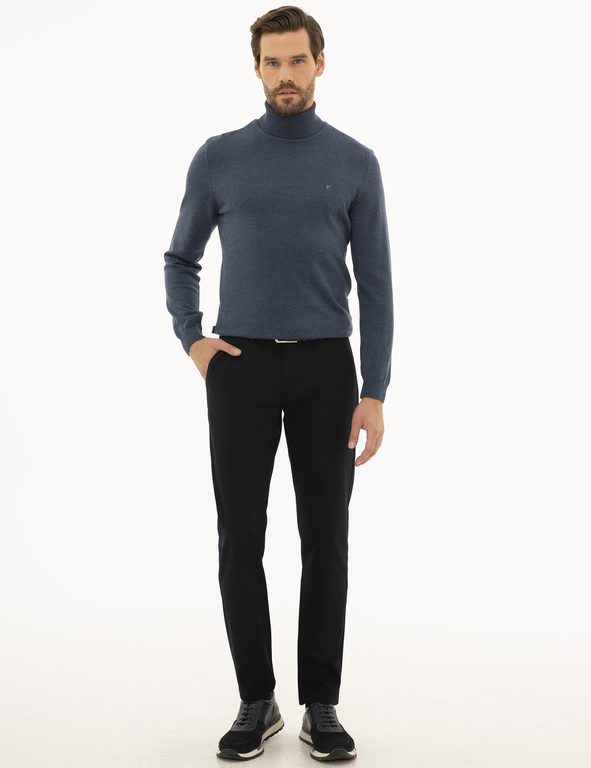 İndigo Melanj Slim Fit Balıkçı Yaka Basic Triko Kazak - 50227090206