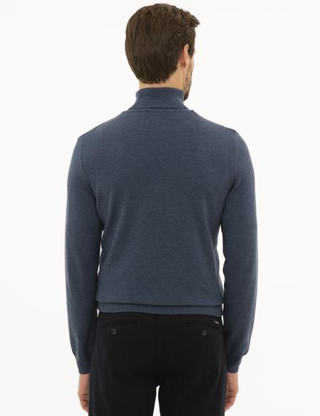 İndigo Melanj Slim Fit Balıkçı Yaka Basic Triko Kazak - 50227090206