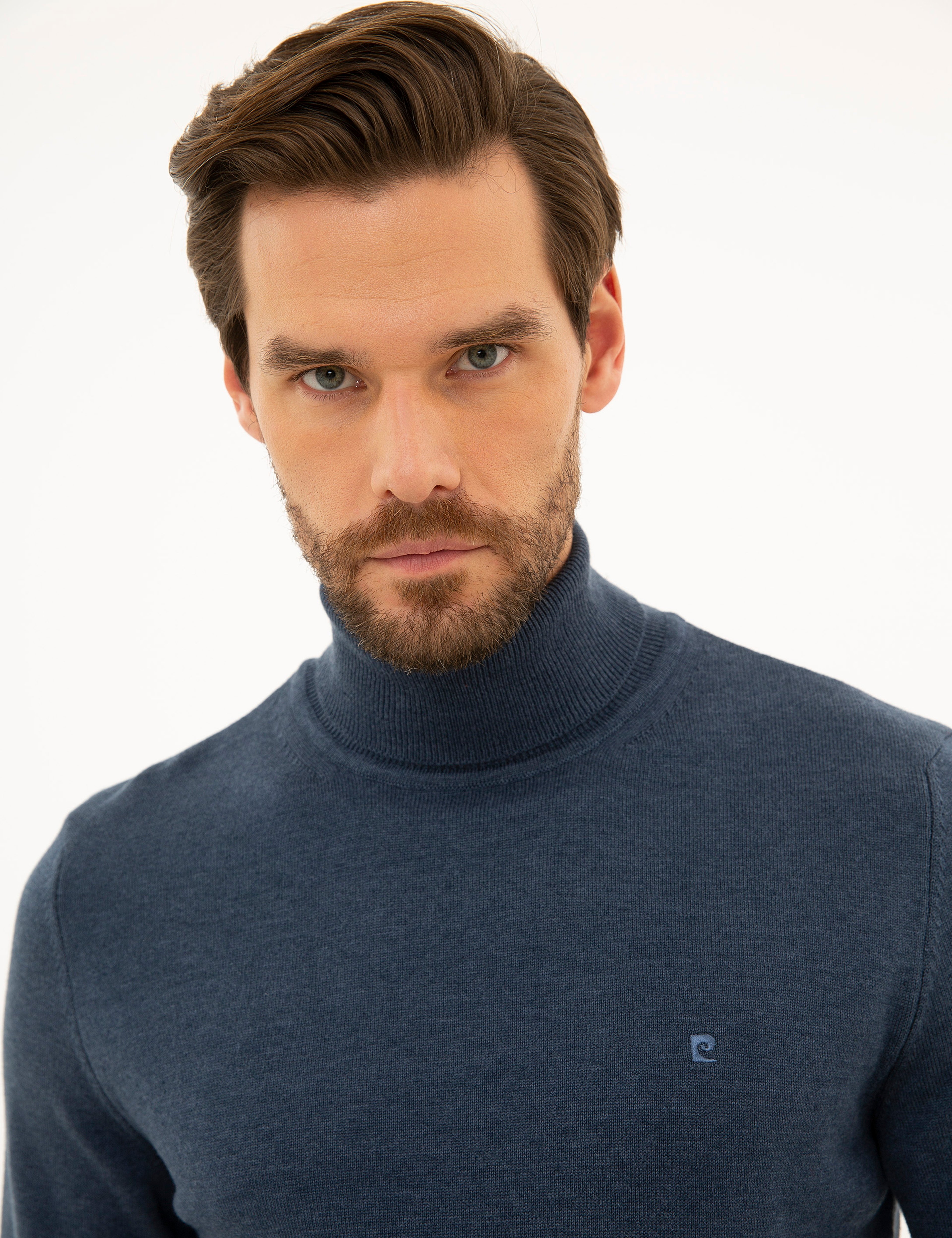 İndigo Melanj Slim Fit Balıkçı Yaka Basic Triko Kazak