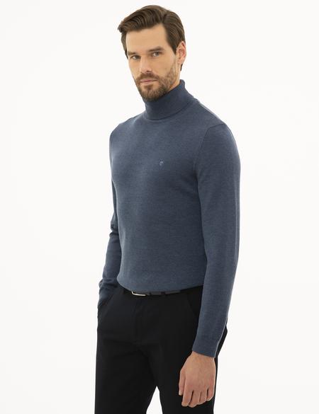 İndigo Melanj Slim Fit Balıkçı Yaka Basic Triko Kazak - 50227090206