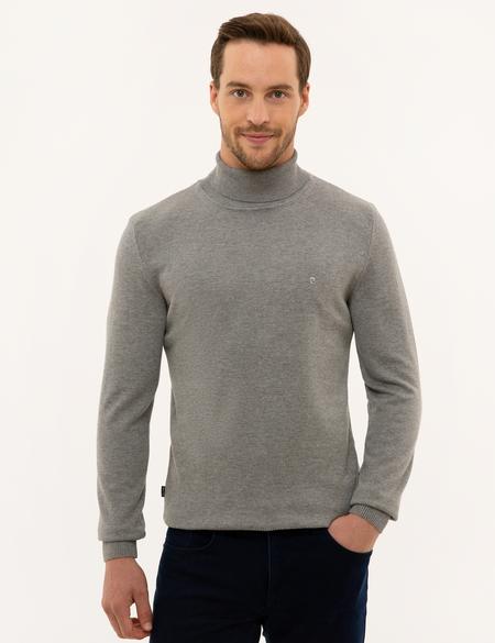 Gri Melanj Slim Fit Balıkçı Yaka Basic Triko Kazak - 50227090046