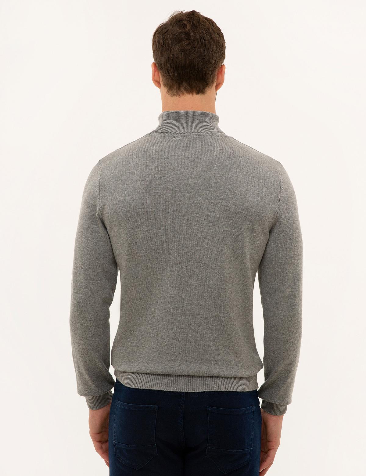 Gri Melanj Slim Fit Balıkçı Yaka Basic Triko Kazak - 50227090046