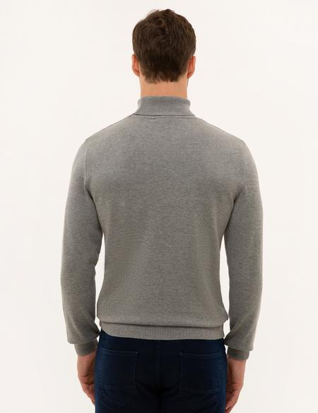 Gri Melanj Slim Fit Balıkçı Yaka Basic Triko Kazak - 50227090046