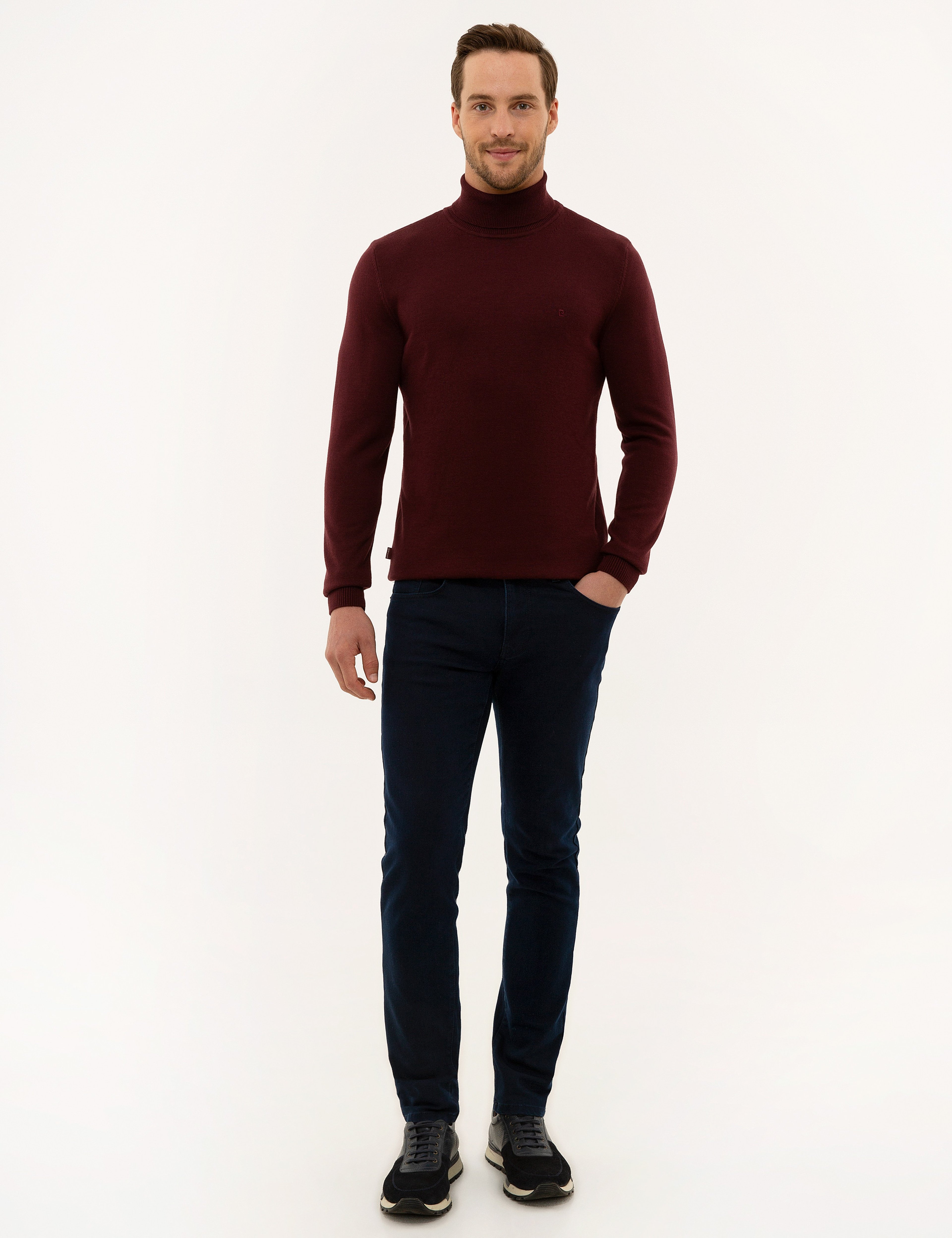 Bordo Slim Fit Balıkçı Yaka Basic Triko Kazak - Image 5