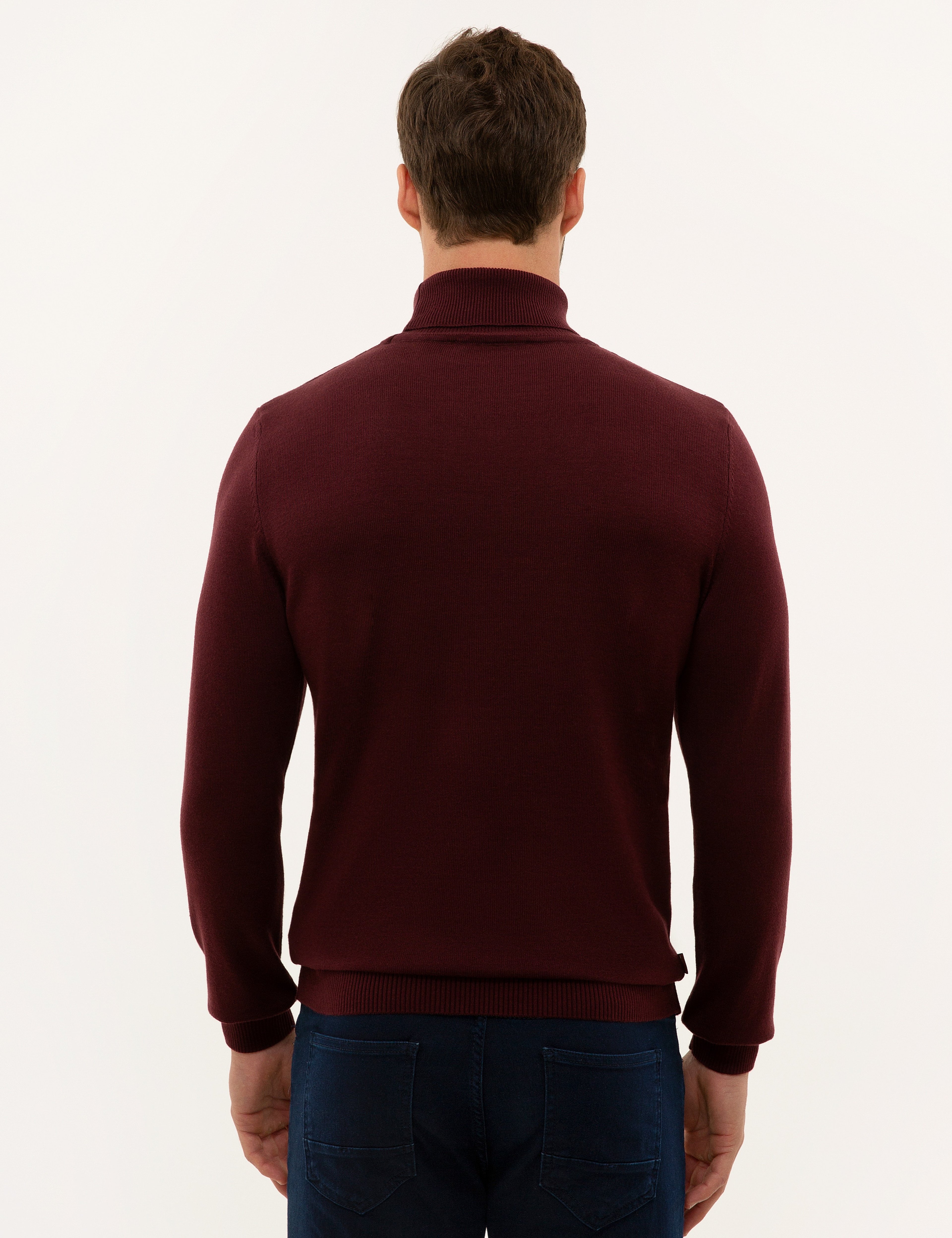 Bordo Slim Fit Balıkçı Yaka Basic Triko Kazak - Image 4