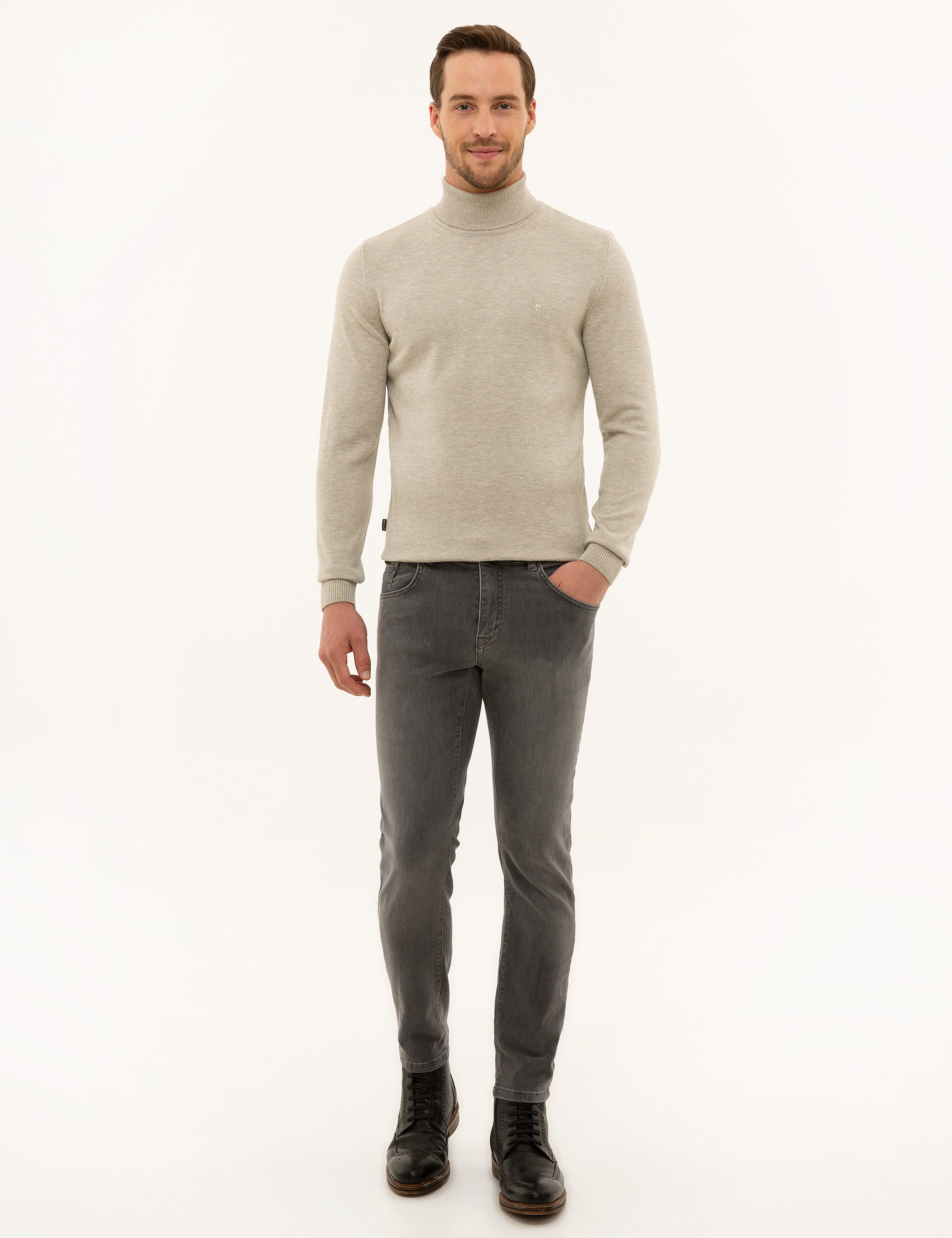 Kum Melanj Slim Fit Balıkçı Yaka Basic Triko Kazak - Image 5