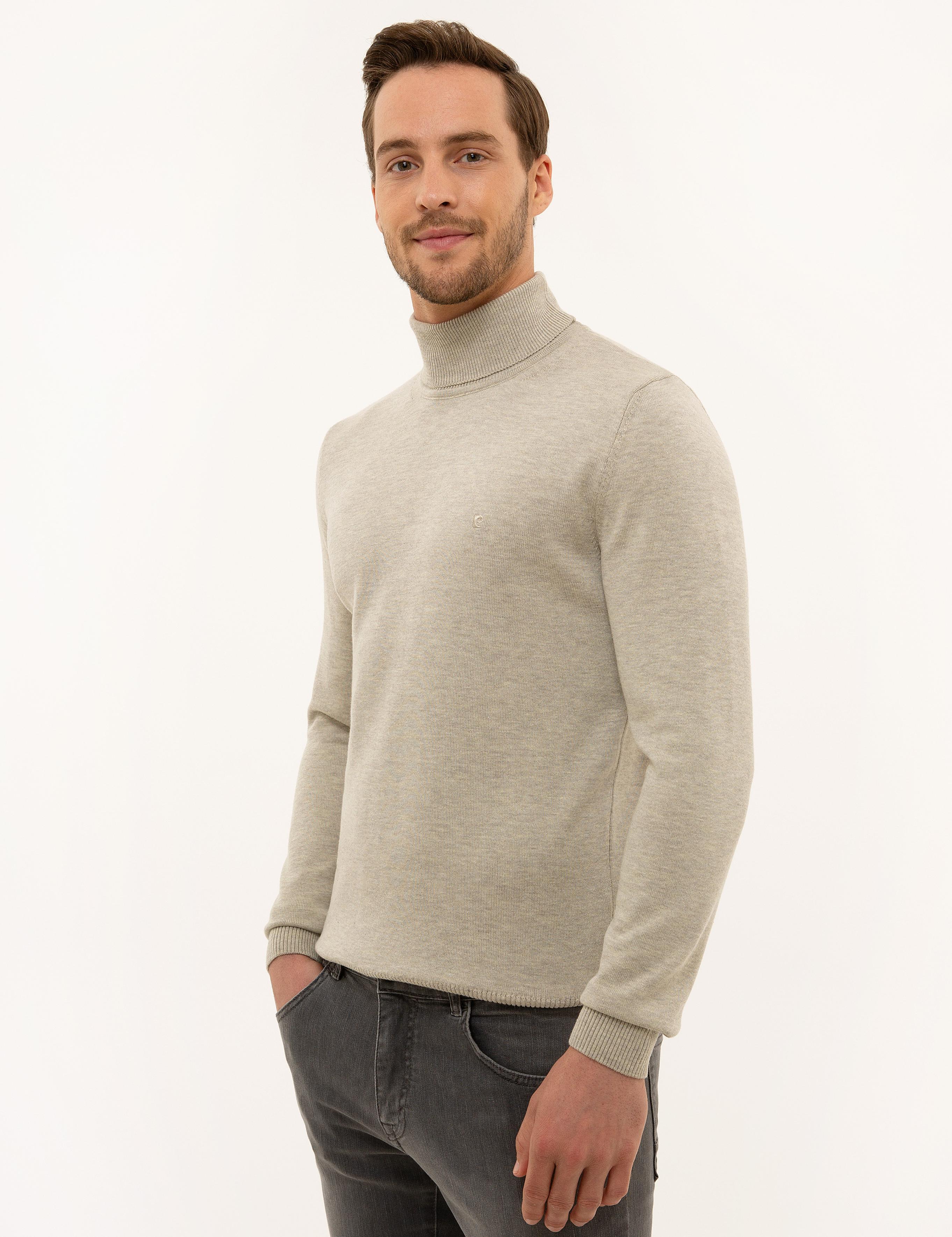 Kum Melanj Slim Fit Balıkçı Yaka Basic Triko Kazak