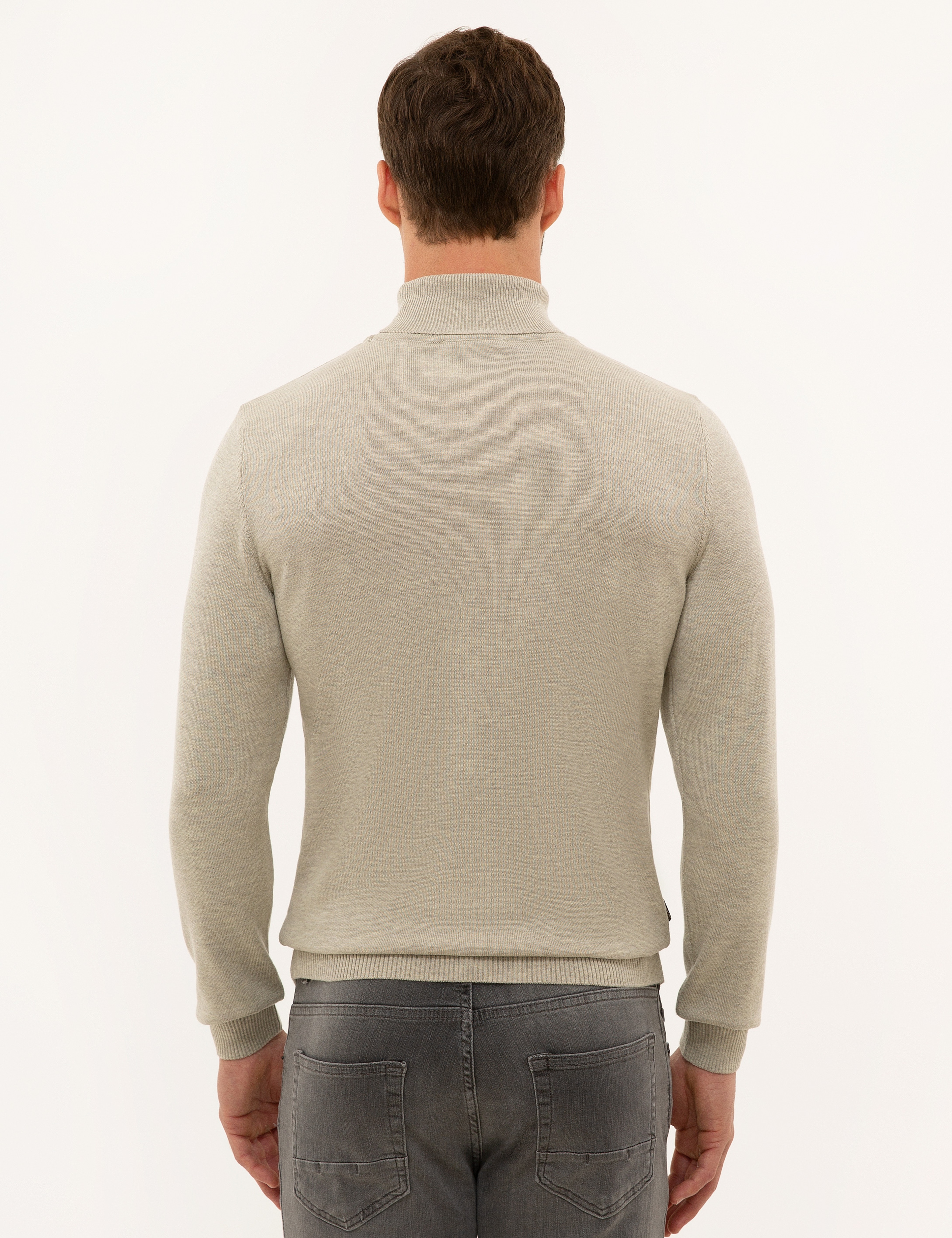 Kum Melanj Slim Fit Balıkçı Yaka Basic Triko Kazak - Image 4